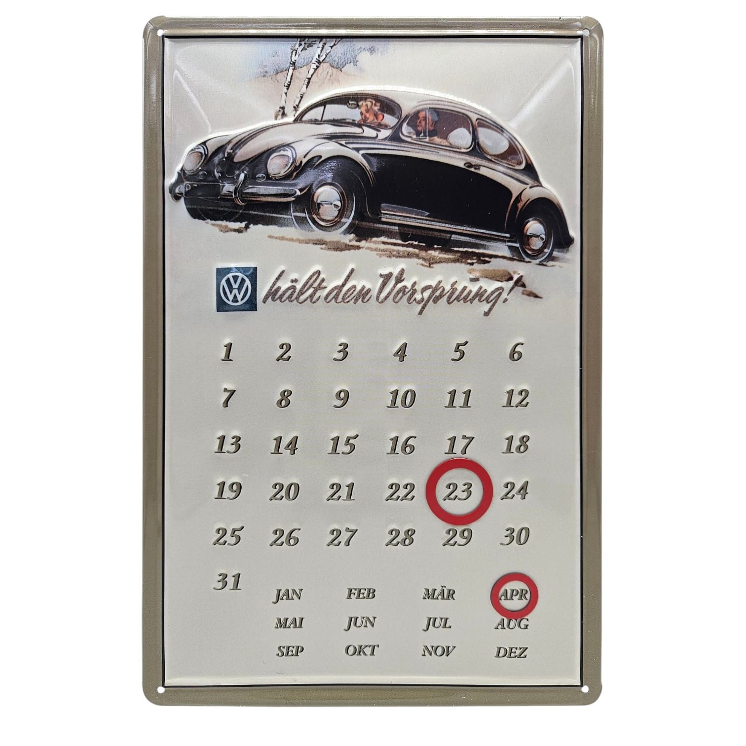 what the shop Metallbild Blechschild VW Käfer Kalender hält den Vorsprung, Auto, Retro Vintage Blechschild 20x30 cm