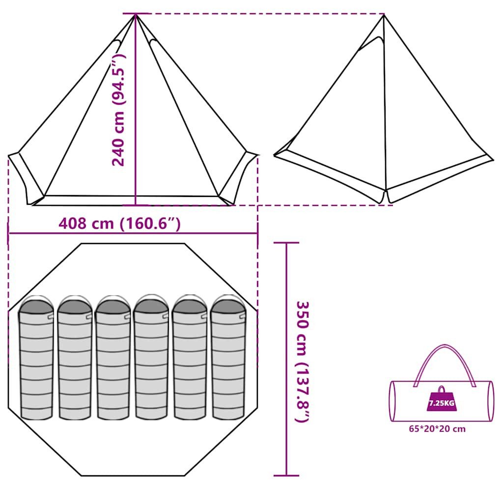 vidaXL Tipi-Zelt Tipi-Familienzelt 6 Personen Grün Wasserdicht, Personen: 6 (1 tlg)
