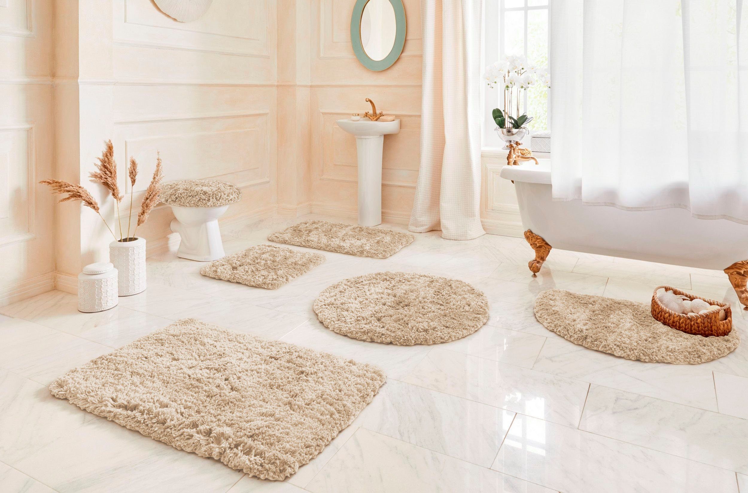 OTTO home Badematte Micro exclusiv, Badvorleger, Badezimmer Teppich, Höhe 55 mm, rutschhemmend beschichtet, schnell trocknend, strapazierfähig, fußbodenheizungsgeeignet, Polyester, rund, Badteppich, Badematten auch als 3 teiliges Set & rund erhältlich