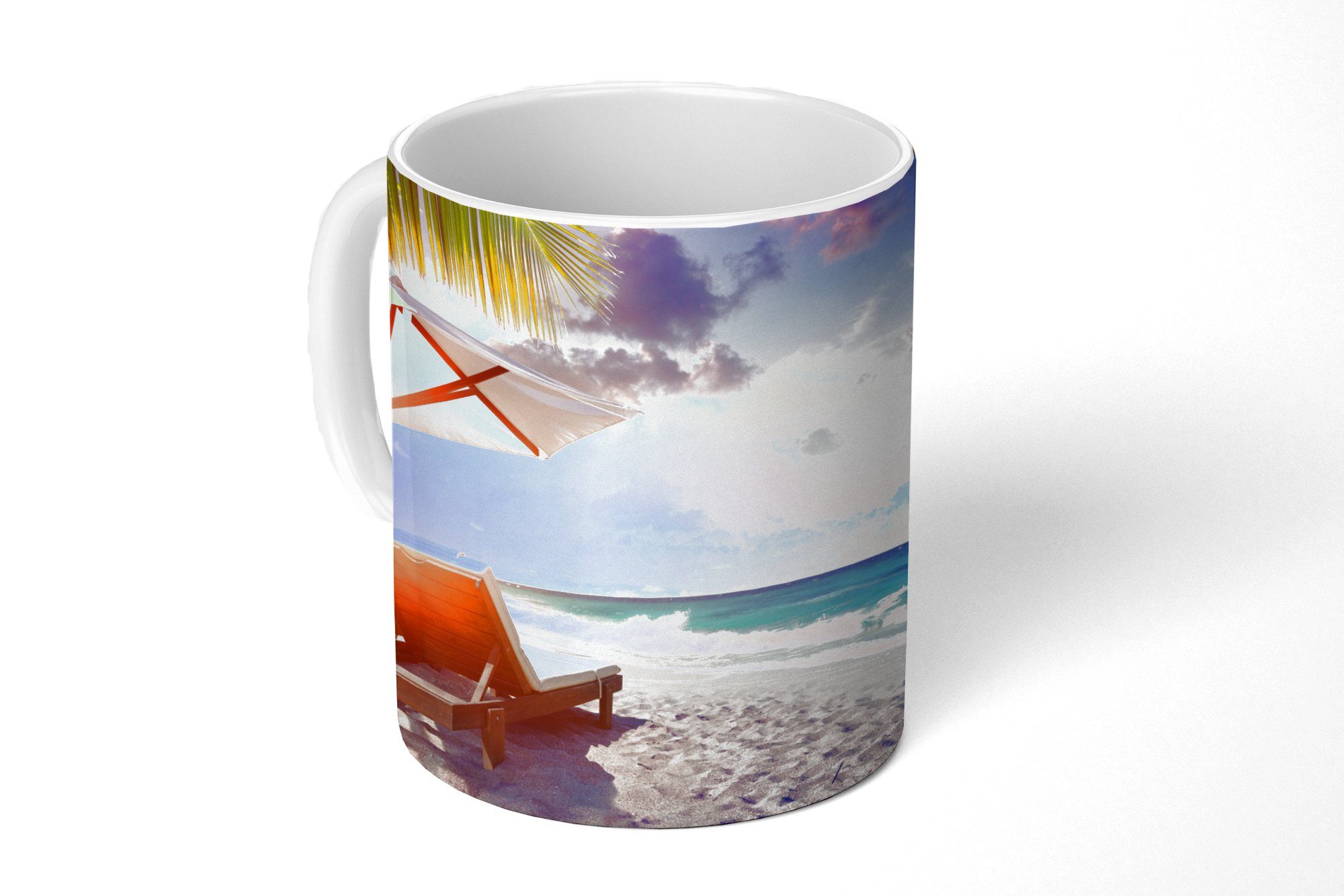 MuchoWow Tasse Sonnenschirm - Stühle - Strand, Keramik, Kaffeetassen, Teetasse, Becher, Teetasse, Geschenk