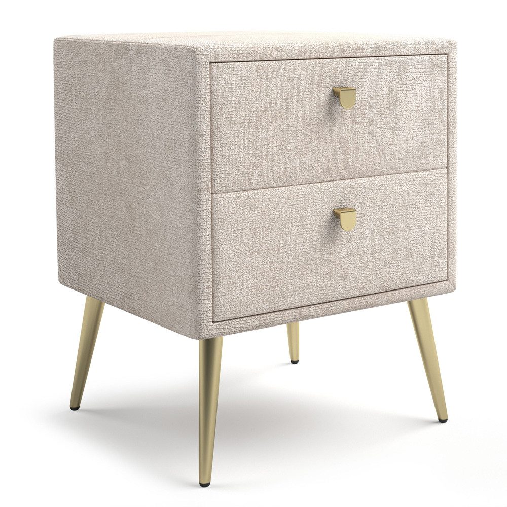 Lomadox Nachtschrank BERNALDA-166 Beige, modernes Design mit Stoffbezug, 2 Schubladen