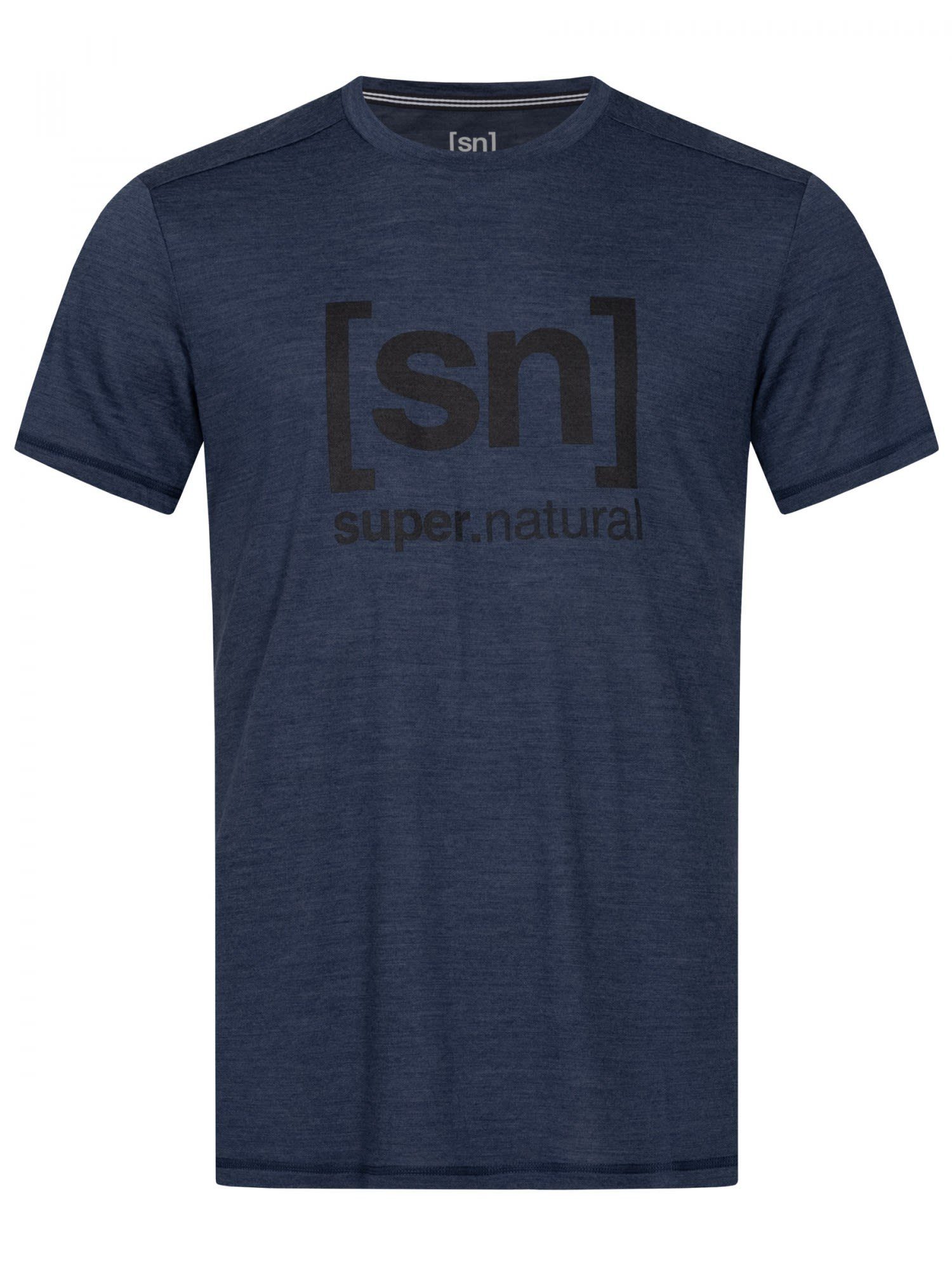 SUPER.NATURAL T-Shirt Super.natural M Logo Tee Herren Kurzarm-Shirt Blue Iris Melange - Grey Black Logo