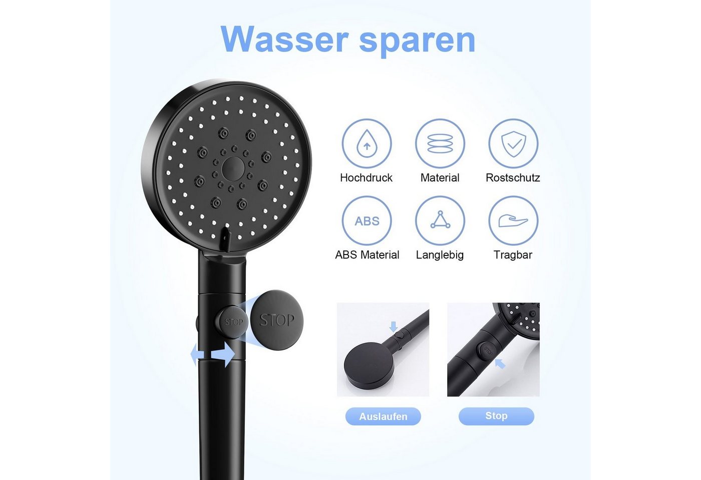 Thumbnail - Nettlife Handbrause Duschkopf mit 1,5 m Schlauch 5 Strahlenden Duschbrause Dusche, (1-tlg., Handbrause), Großdruck erhöh...