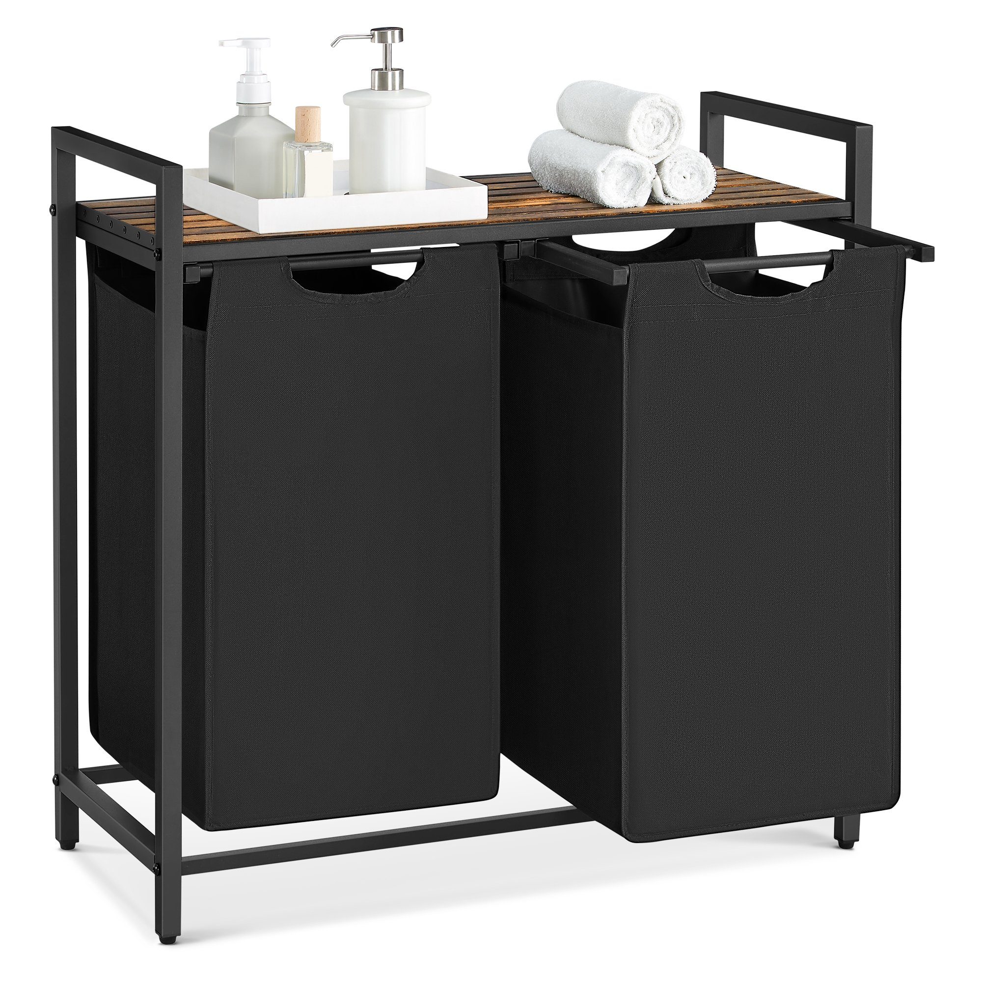 VASAGLE Wäschekorb, 2 Wäschesäcke aus Oxford-Gewebe, abnehmbar, 2 x 46 L