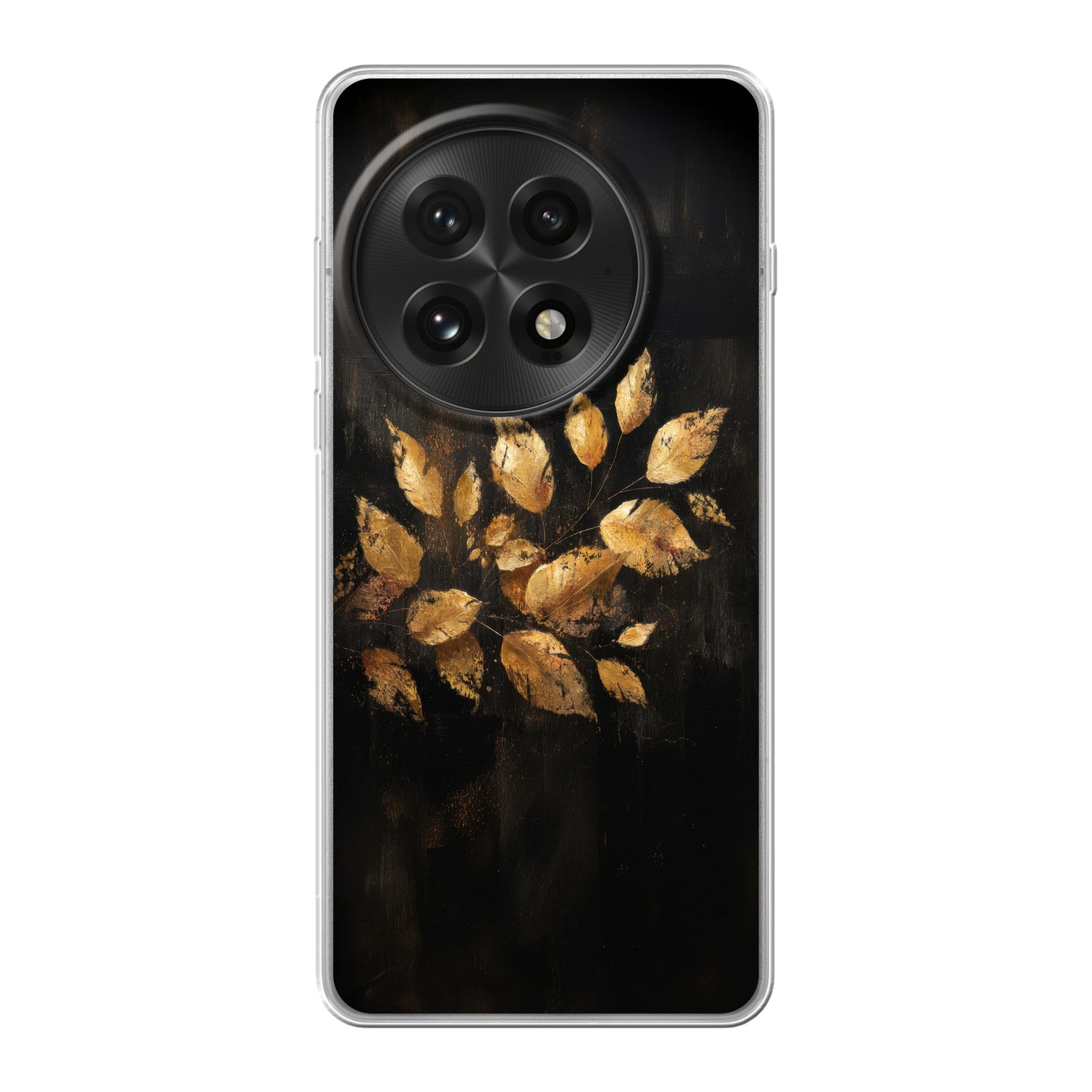 MuchoWow Handyhülle für OnePlus 13 Goldene Blätter auf dunklem Hintergrund, Phone Case, Silikon, Schutzhülle Dünn