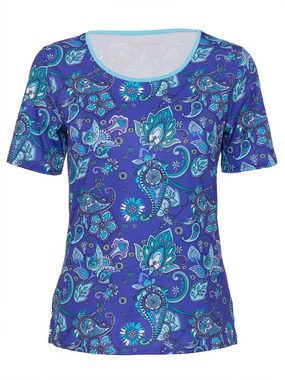 Belli Beaux Kurzarmbluse T-Shirt pflegeleicht mit Paisleydesign in Blautönen
