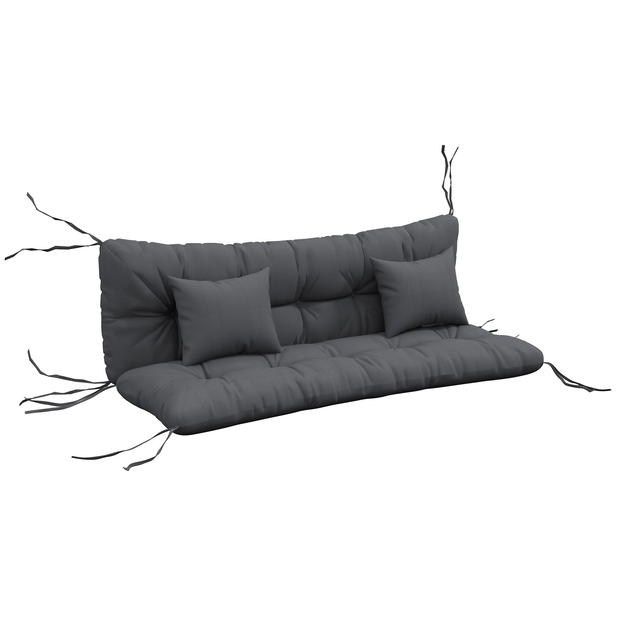 Outsunny Sitzkissen 4er-Set Stuhlkissen, wasserabweisend, 10cm dick, mit Bindebänder, 150x50 cm, für Haus, Garten, Sofa, Dunkelgrau