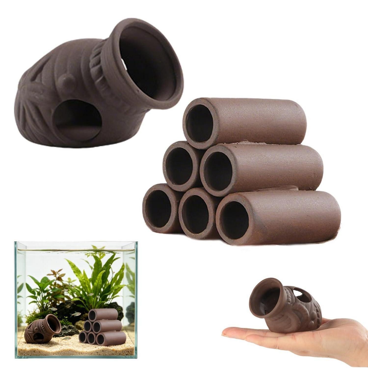 LuxusKollektion Aquariendeko Aquarium Keramik Höhle Set 2er