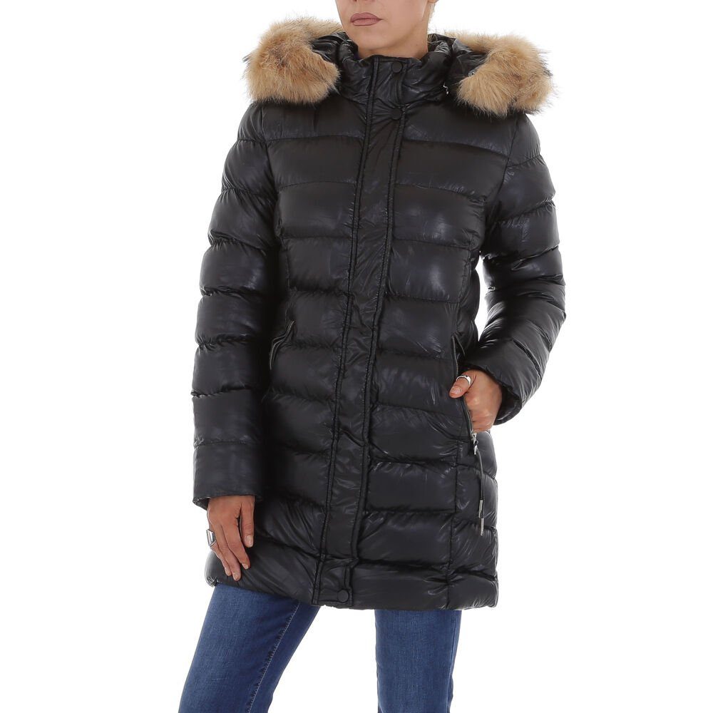 Ital-Design Winterjacke Damen Freizeit Kapuze (abnehmbar) Gefüttert Winterjacke in Schwarz