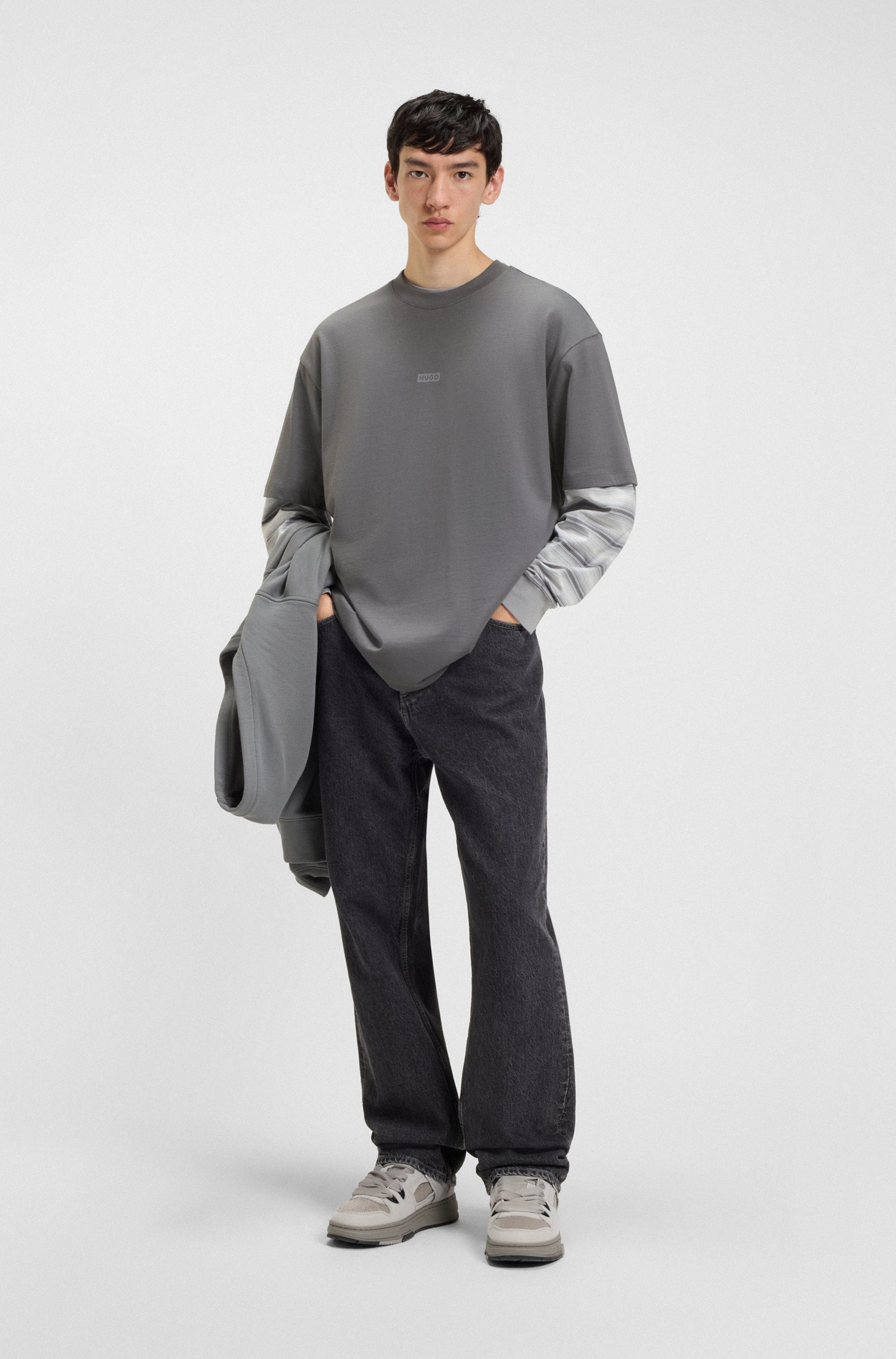 HUGO Blue T-Shirt Nalono mit Logodruck, Oversized Look mit Backprint