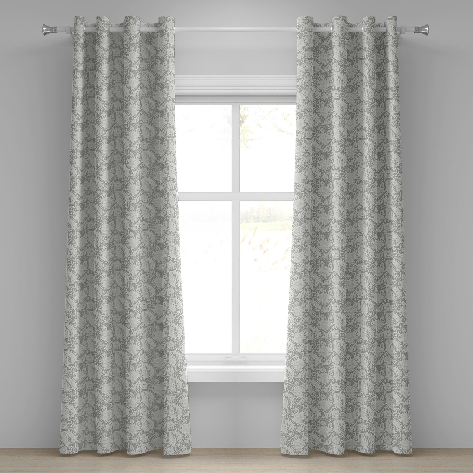 Gardine Dekorative 2-Panel-Fenstervorhänge für Schlafzimmer Wohnzimmer, Abakuhaus, Grau Paisley-blühende Blumen