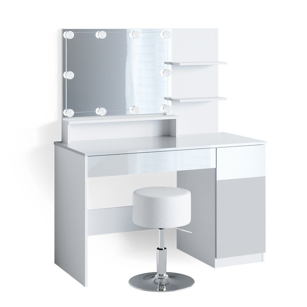 Schminktisch Elisa, Weiß, 120 cm mit LED Beleuchtung und Hocker