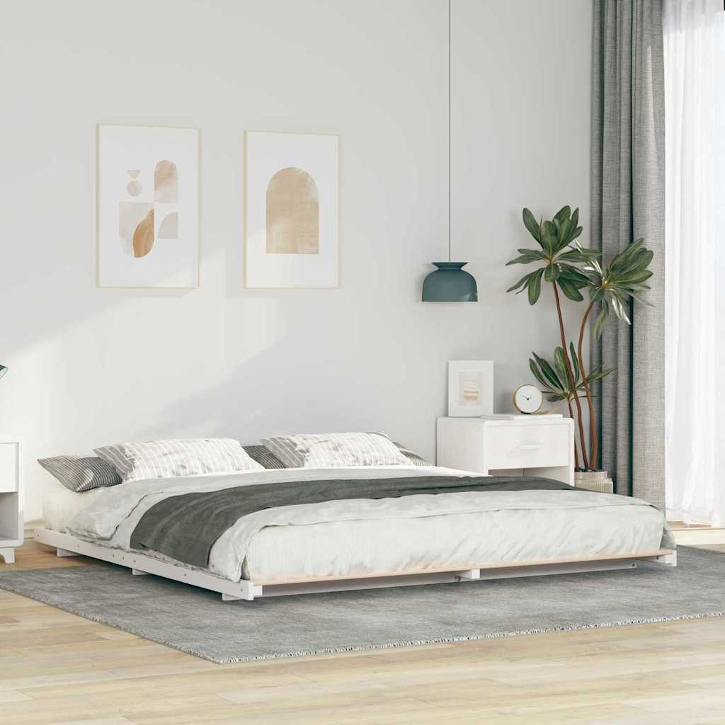 vidaXL Bett Bettrahmen Weiß 200 x 200 cm Massives Kiefernholz (1-tlg)