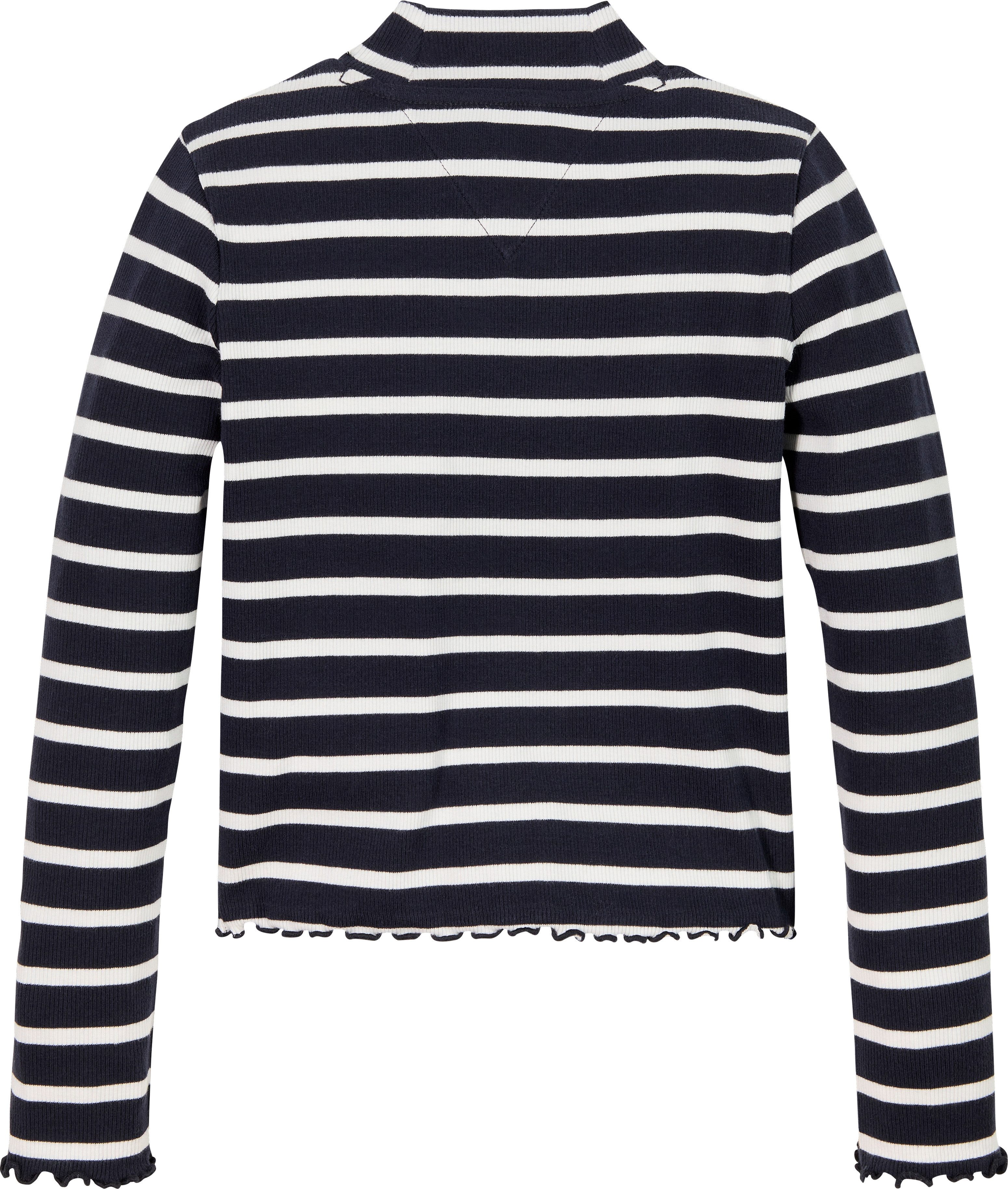 Tommy Hilfiger Langarmshirt MOCK NECK RIB TOP LS im Streifendesign, mit Babylock-Saum