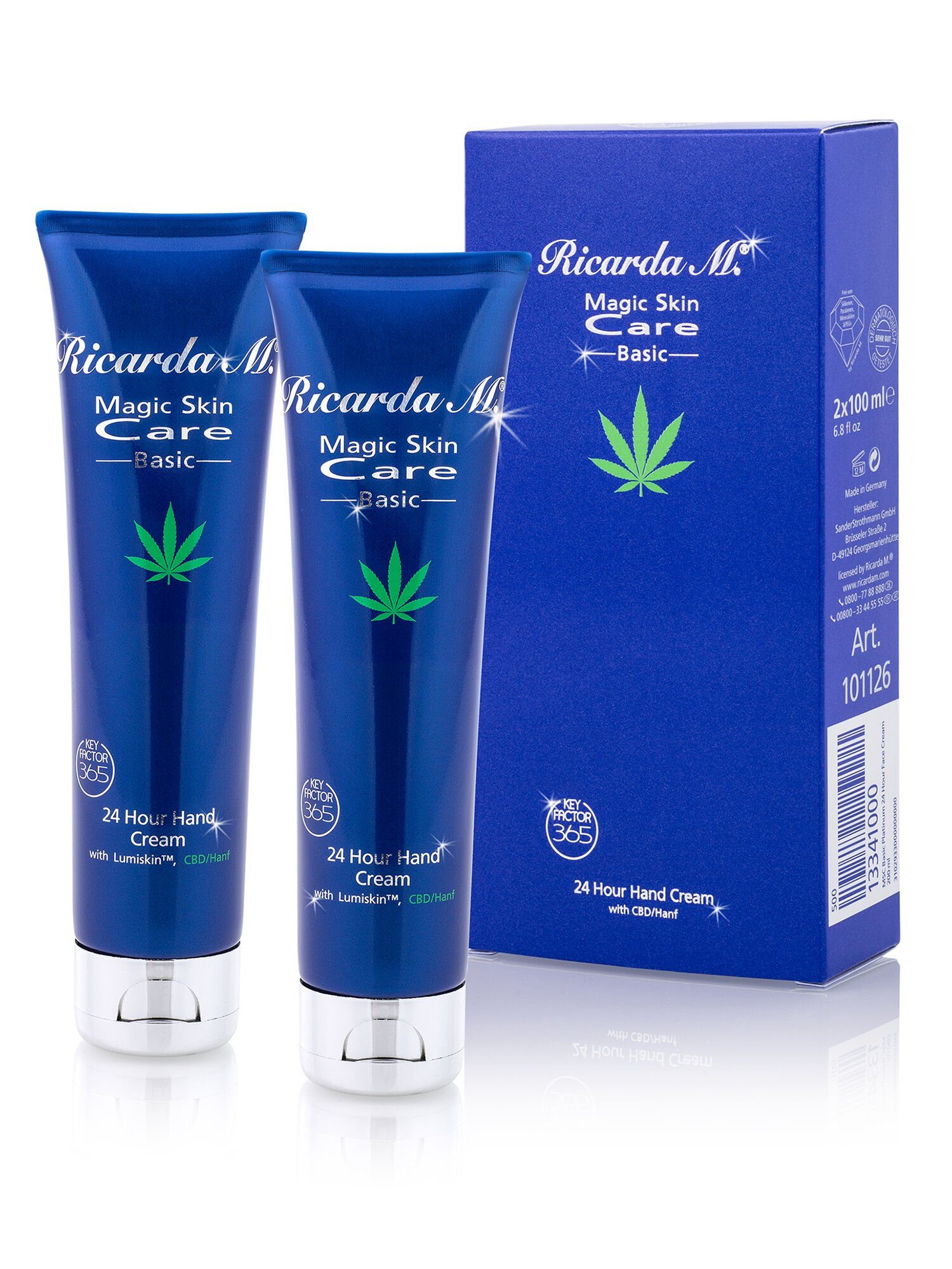 Ricarda M. Handcreme "MSC Basic 24 Hour Hand Cream" CBD/Hanf 2x100ml, mit Anti-Aging-Wirkstoff KeyFactor365, gestärkte Hautbarriere