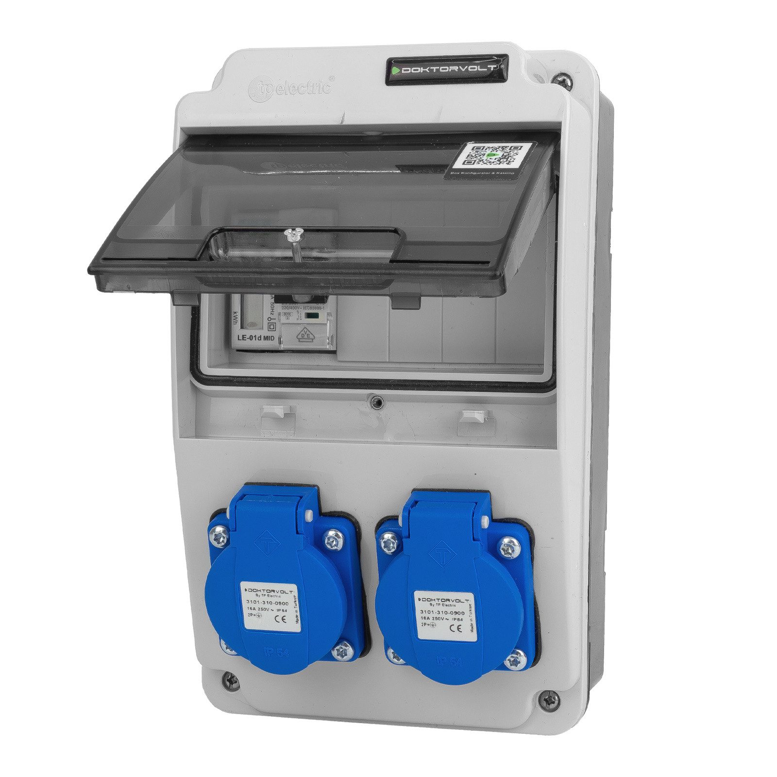 Doktorvolt Baustromverteiler XS 2x230V 16A kompakt Stromverteiler Stromzähler Steckdosenverteiler