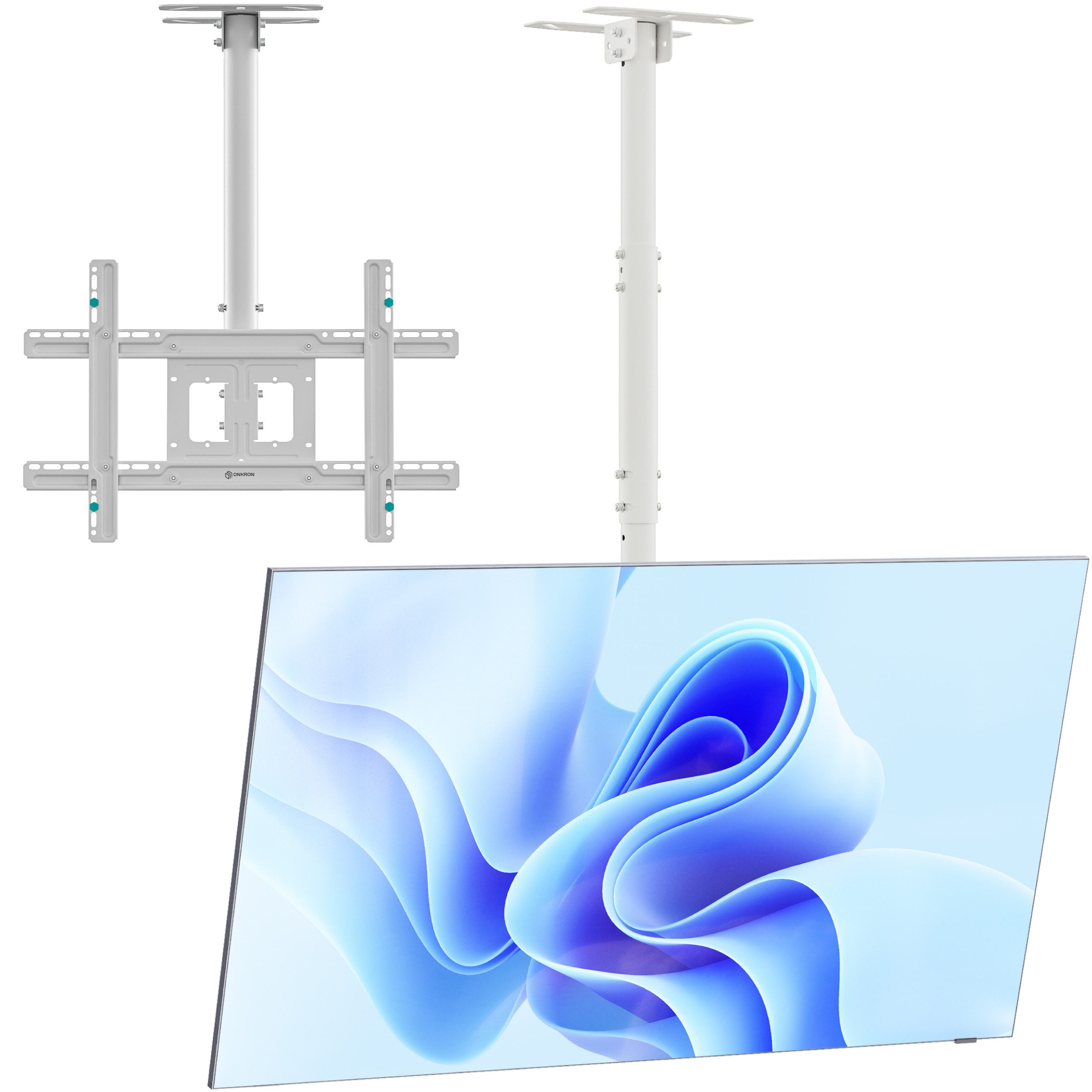 ONKRON TV-Deckenhalterung 32-80 Zoll, bis 68 kg, VESA 100x100-600x400, N1L-W, (bis 80,00 Zoll, schwenkbar, neigbar, höhenverstellbar, Kabelmanagement)