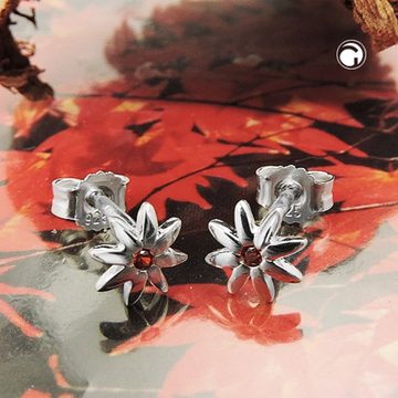 unbespielt Paar Ohrstecker Ohrringe Blume glänzend mit Zirkonia Rot-Orange 925 Silber 6 mm, Silberschmuck für Damen