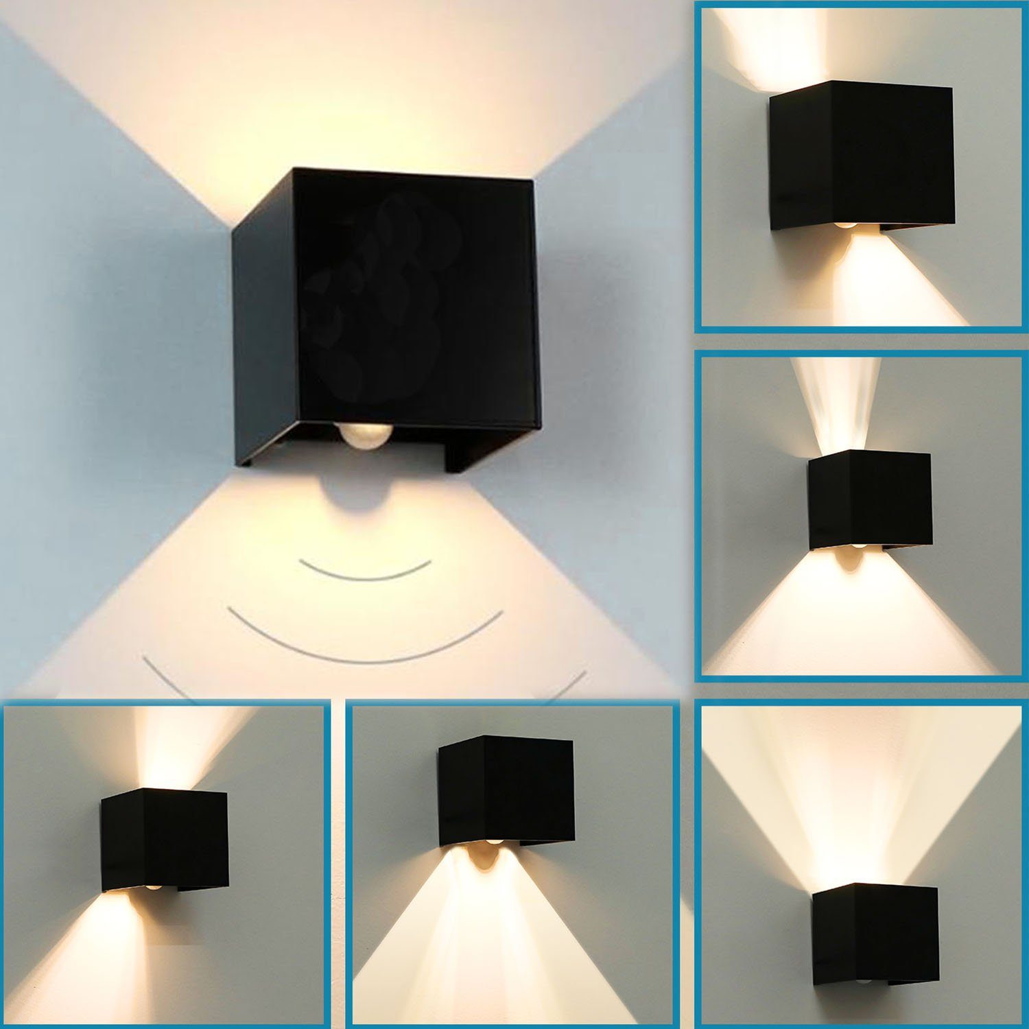 oyajia Wandleuchte LED Wandlampe Innen/Außen 3000K Wasserdichte LED IP65 Innen & LED integriert, Stück Warmweiß 7W Einstellbarer, Auf Wandleuchten mit Außenwandleuchte fest 1 ab Bewegungssensor