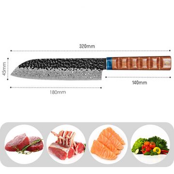 KEENZO Damastmesser Damast Santokumesser aus 67 Schichten Damaststahl HolzGriff