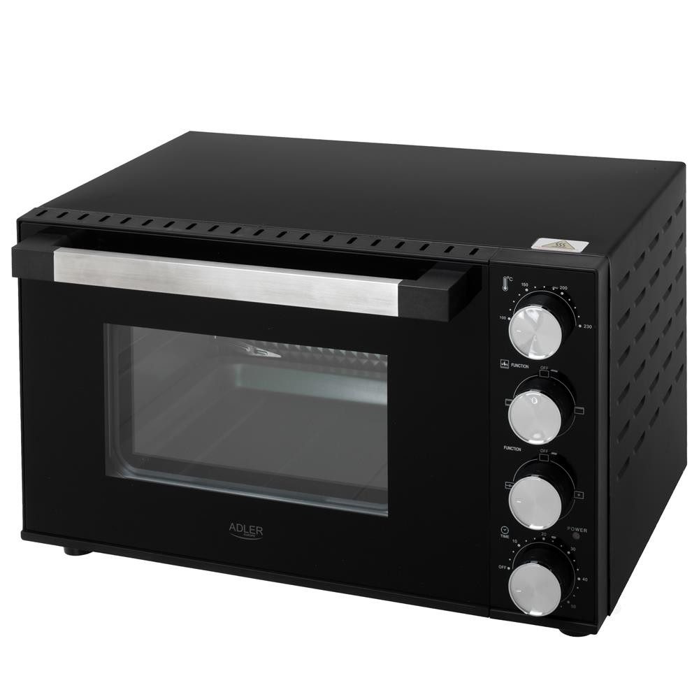Adler Minibackofen AD 6031, Elektrobackofen, Mini Backofen, Backblech, Drehspieß, Timer, schwarz