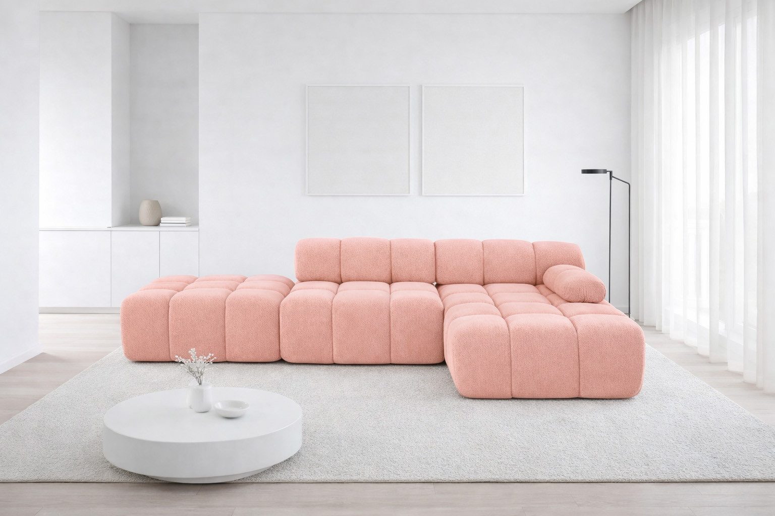 Kaiser Möbel Ecksofa modular mit Hocker, Sofa L-Form, Veloursstoff Salvador, Selia, Ecksofa mit Hocker, Modernes Design in L-Form,Ideal für großzügige Wohnzimmer