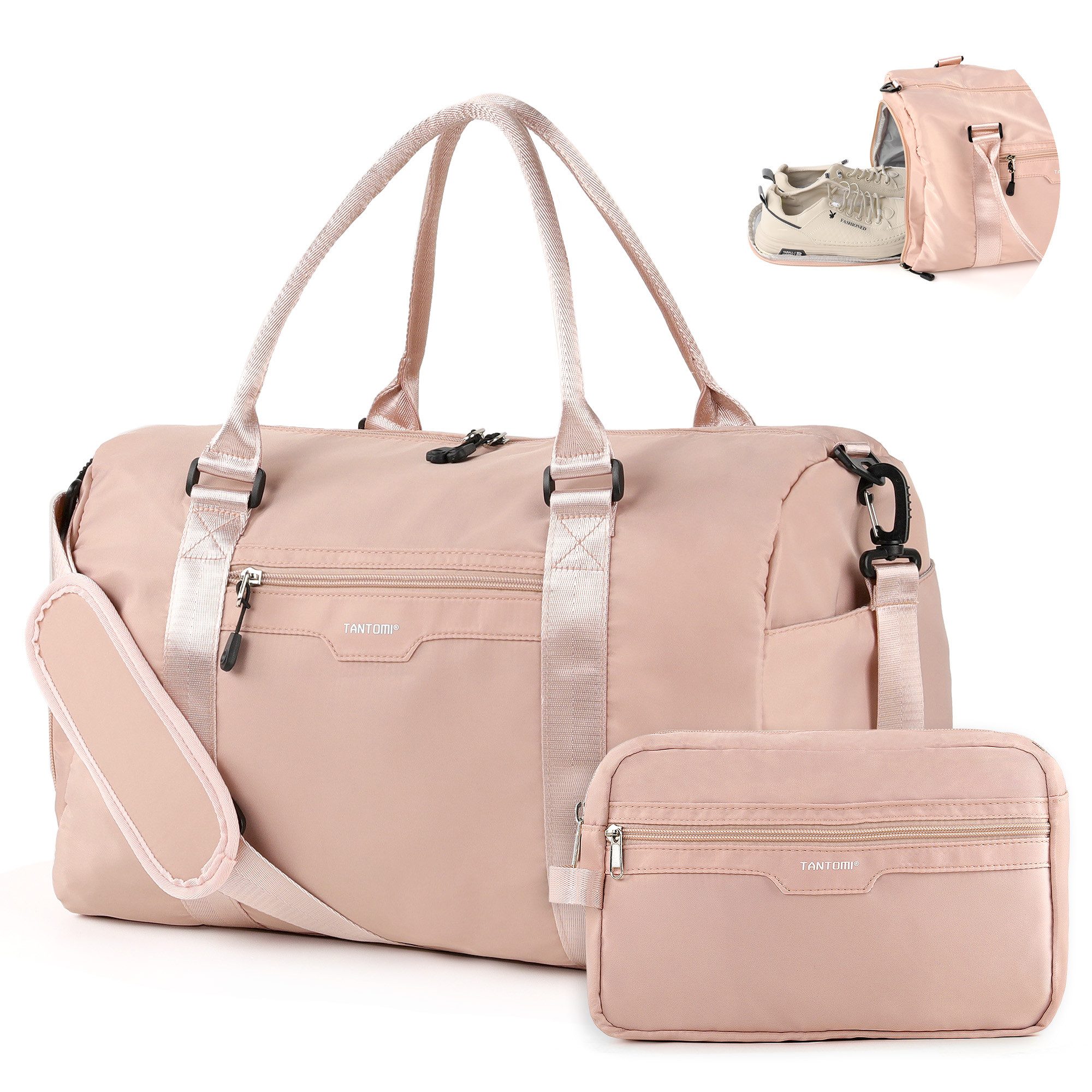 TANTOMI Reisetasche Reisetasche Damen Herren 44.5x20x28, Handgepäck Tasche Flugzeug, Sporttasche, Travel Bag mit Schuhfach und Kulturbeutel