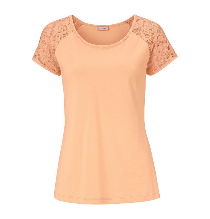 YESET T-Shirt Damen Shirt Rückenteil Spitze Kurzarm Bluse Tunika Apricot 521386