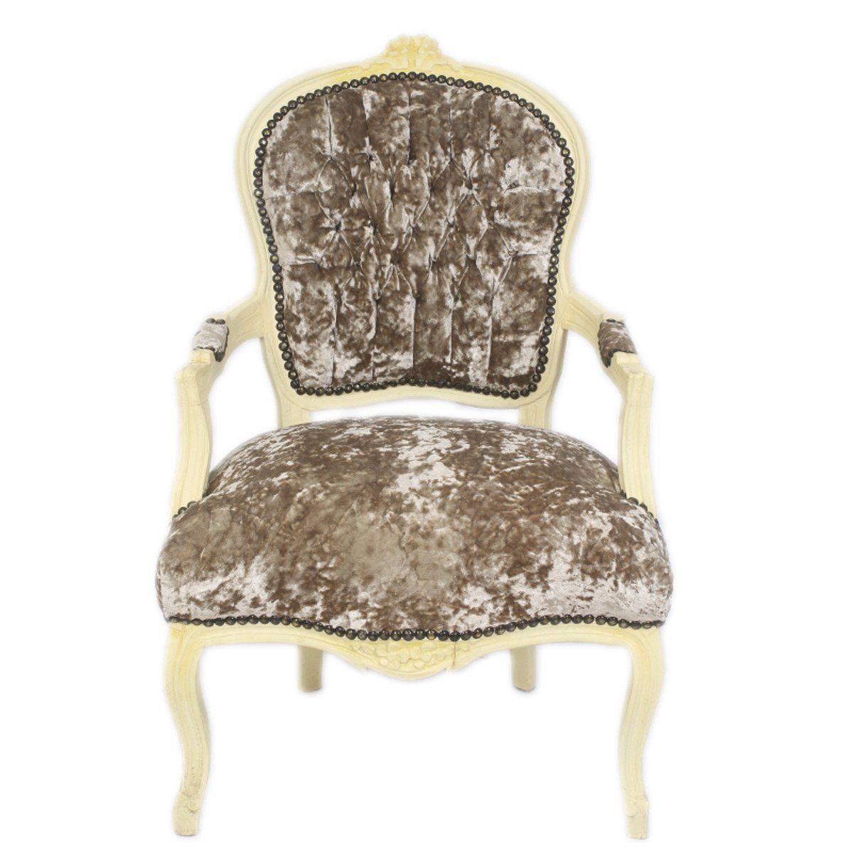 Casa Padrino Besucherstuhl Barock Salon Stuhl Khaki Velour Stoff / Creme - Antik Design Möbel