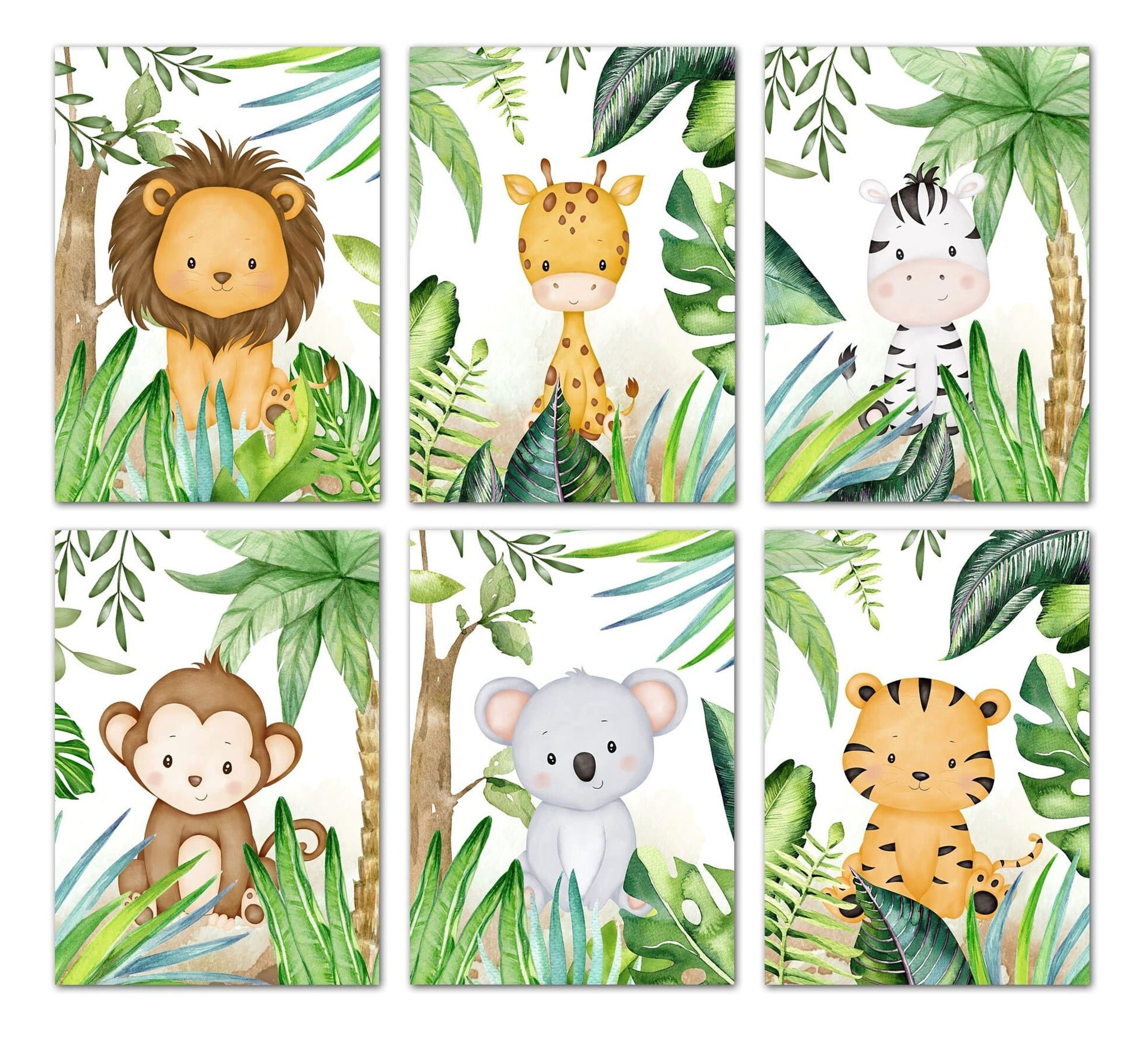 JUSTGOODMOOD Poster Kinderzimmer Jungle Tiere Bäume Kinderzimmer Bilder Wand Deko Kunst Dr, A (1 St)