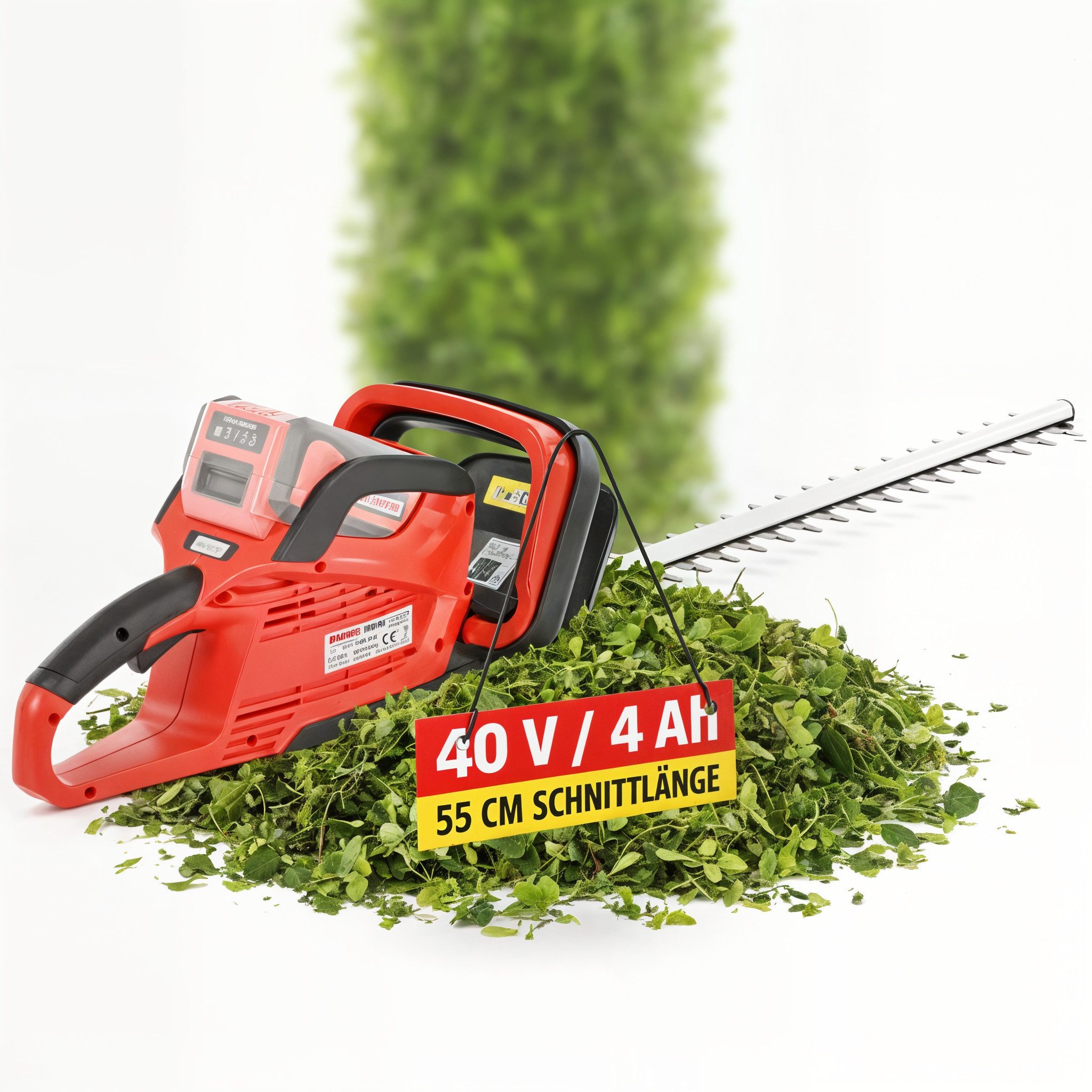 Hecht Akku-Heckenschere 40V 2,5Ah, 55 cm Schnittlänge, Diamant geschliffene Messer, 1400 osc/min, 20 mm Schnittkapazität