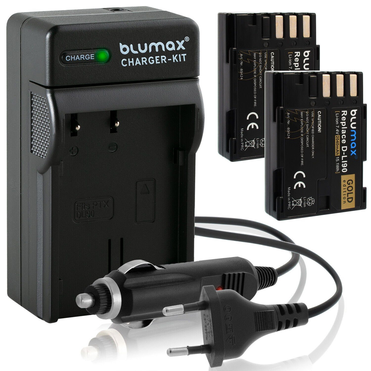 Blumax Set mit Lader für Pentax D-Li90 K01 2040 mAh Kamera-Akku