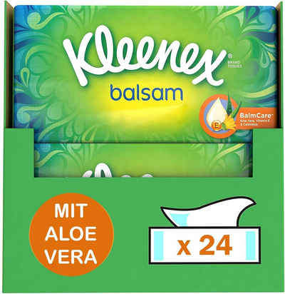 KLEENEX Papiertaschentücher Balsam Taschentücher-Box, Aloe Vera & Calendula 4-lagig, 24x56 Tücher (Vorratspack 26 x 56 Tücher), Taschentücher
