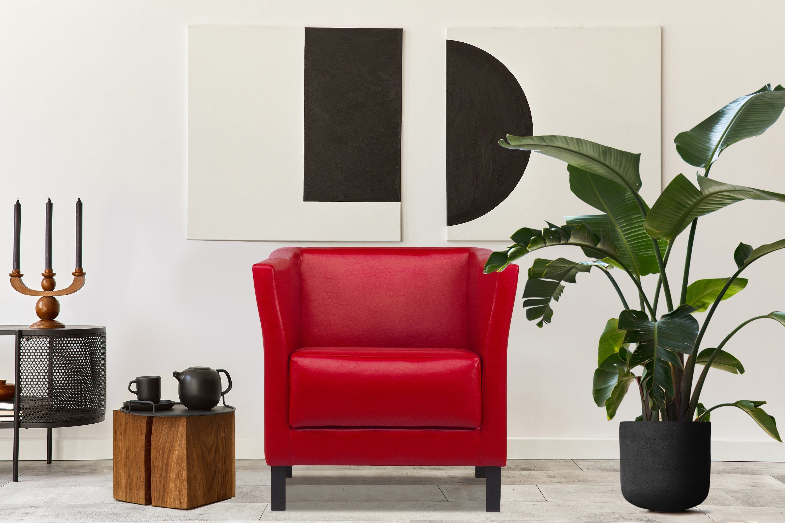 rot ESPECTO hohe und | Sitzfläche rot Kunstleder Konsimo rot | Massivholzbeine, Rückenlehne, weiche Sessel Sessel, hohe