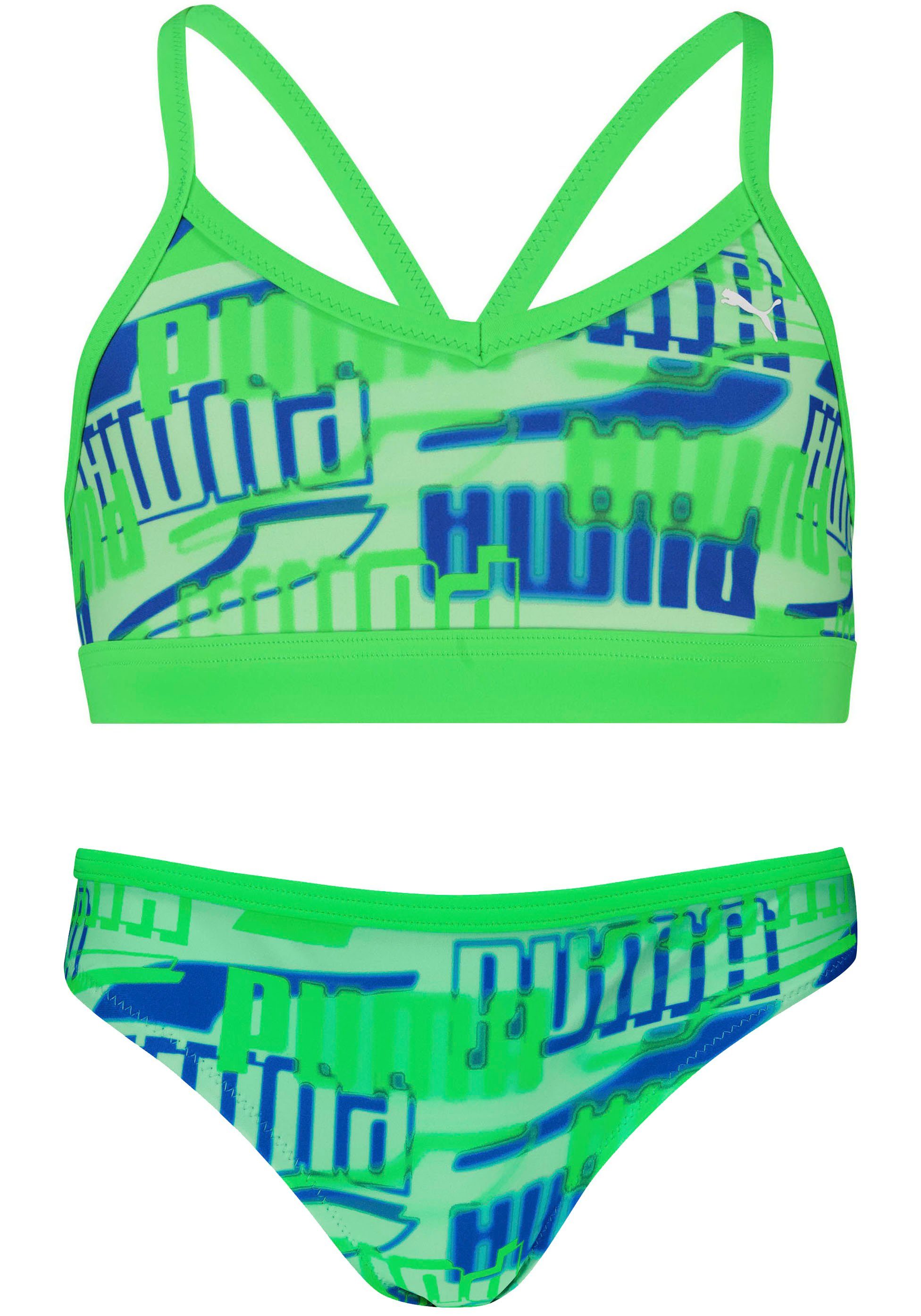 (Set) Logoprint PUMA Bustier-Bikini Mädchen-Bikini green-combo allover mit