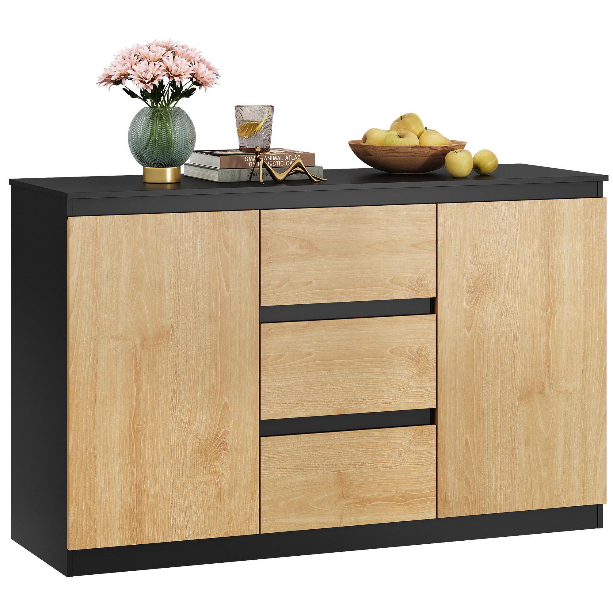 WLIVE Sideboard Kommode, Breite 120 cm, Sideboard mit 3 Schubladen & 1 Tür, (Packung, leise Schienen, viel Stauraum)
