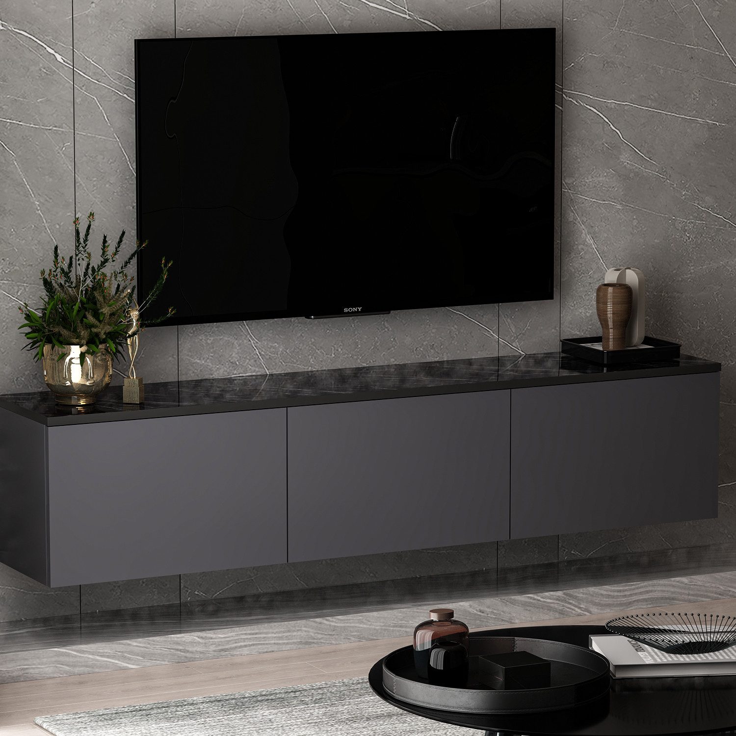DEMA Home TV-Schrank Neon TV-Möbel hängend, incl. Beleuchtung Breite/Höhe/Tiefe: 160/35/32 cm – Bild 4 von 5