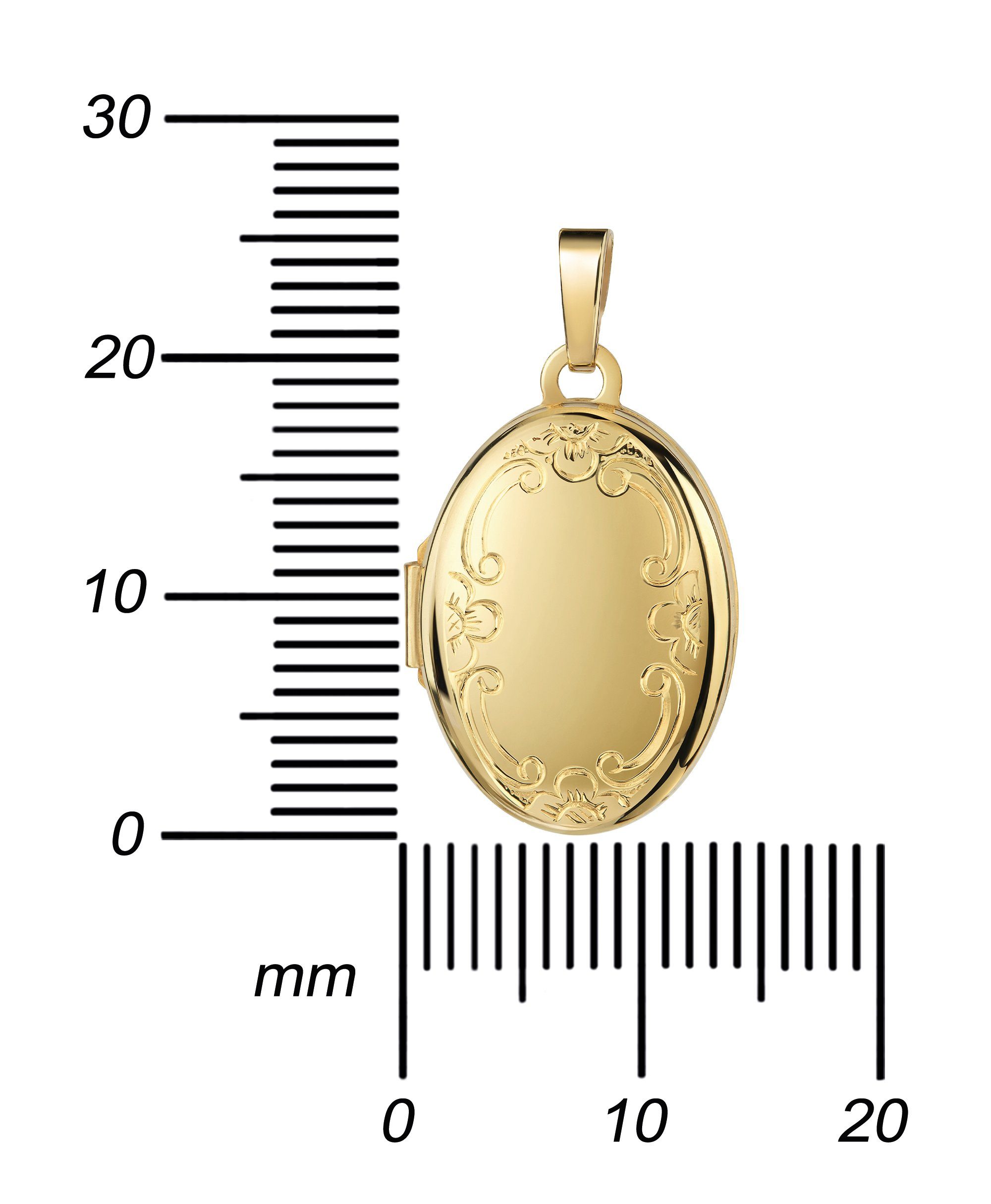 JEVELION Kettenanhänger Medaillon Gold oder Mädchen), für vergoldet Damen - Länge oval (Gold Amulett, ohne 585 70 Ornament-Verzierung Anhänger 36 Mit - Kette. wählbar cm Kette aufklappbar und