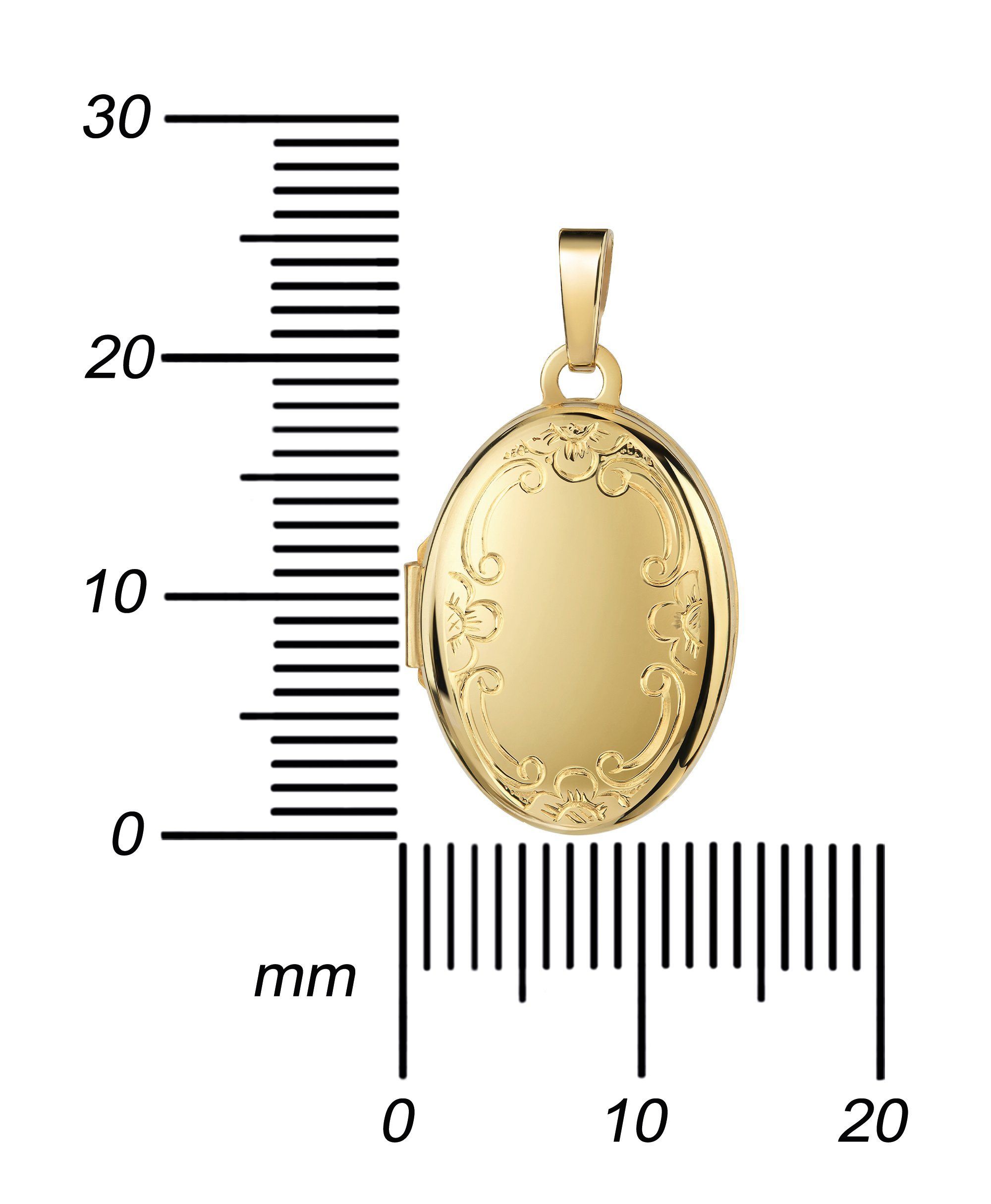 JEVELION Medallionanhänger Medaillon Gold 333 OrnamentVerzierung Anhänger zum Öffnen für 2 Bilder (Gold Amulett, für Damen und Mädchen), Mit Kette vergoldet - Länge wählbar 36 - 70 cm oder ohne Kette.