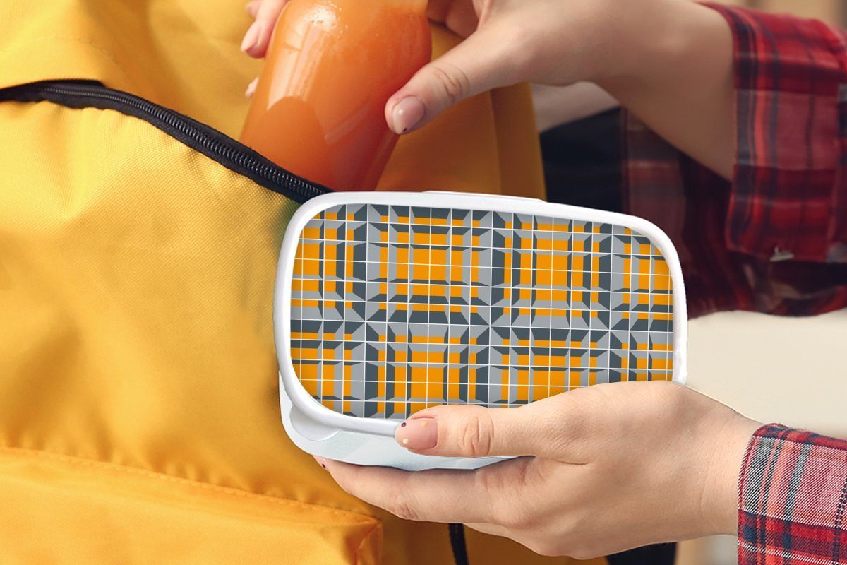 MuchoWow Lunchbox Würfel - Muster Kunststoff, (2-tlg), für 3D, Brotbox und Kinder weiß Brotdose, Erwachsene, - Mädchen und für Jungs