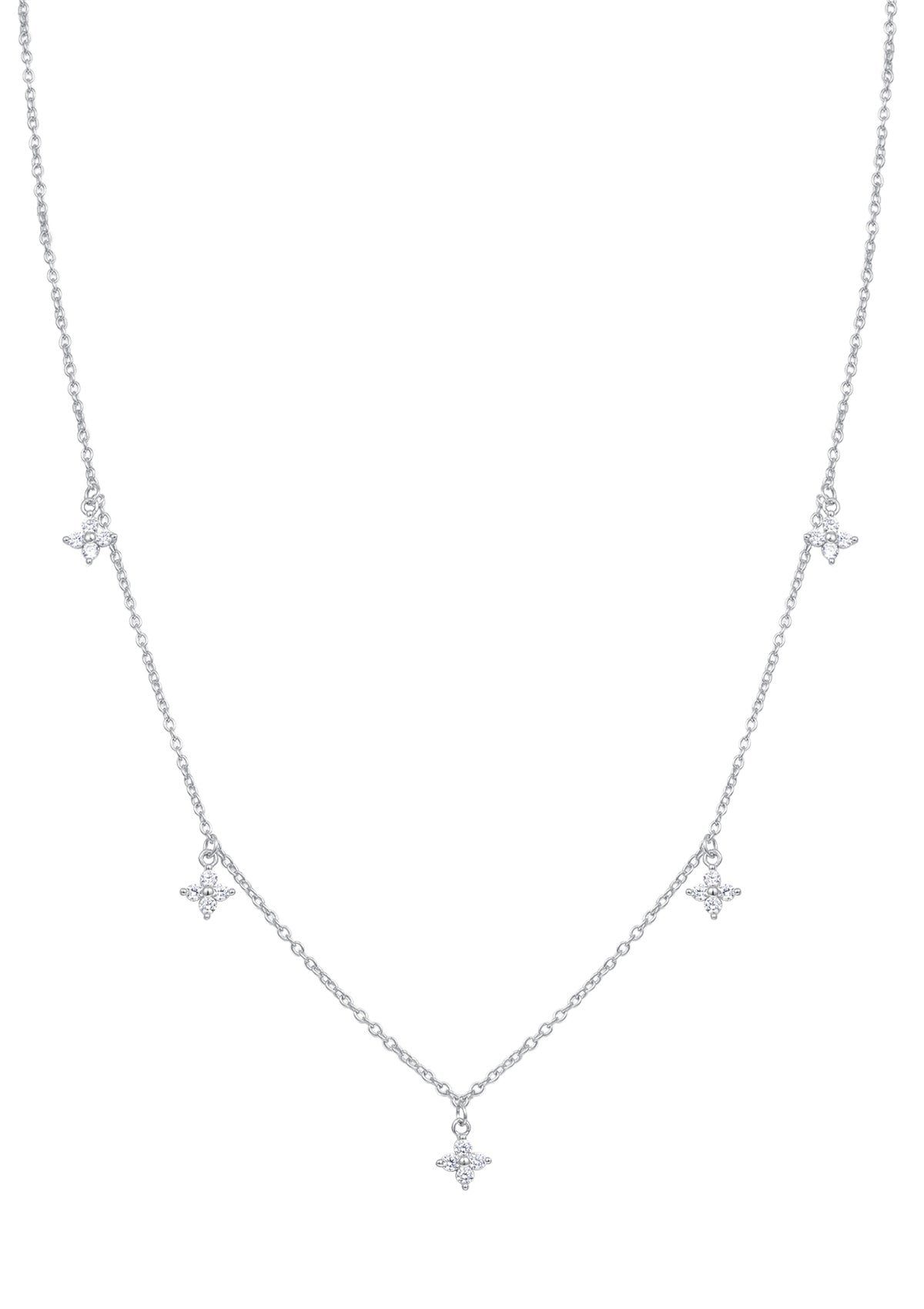 Silberkette Blume Kristalle Anhänger klein, 18K Roségold vergoldet