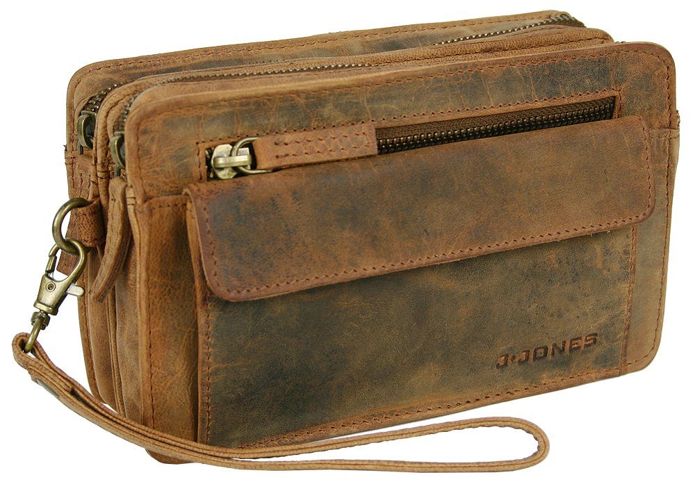 J JONES JENNIFER JONES Handgelenktasche - Herren Leder Handtasche Handgelenkschlaufe - Vintage Look, 20 x 12,5 x 10 cm