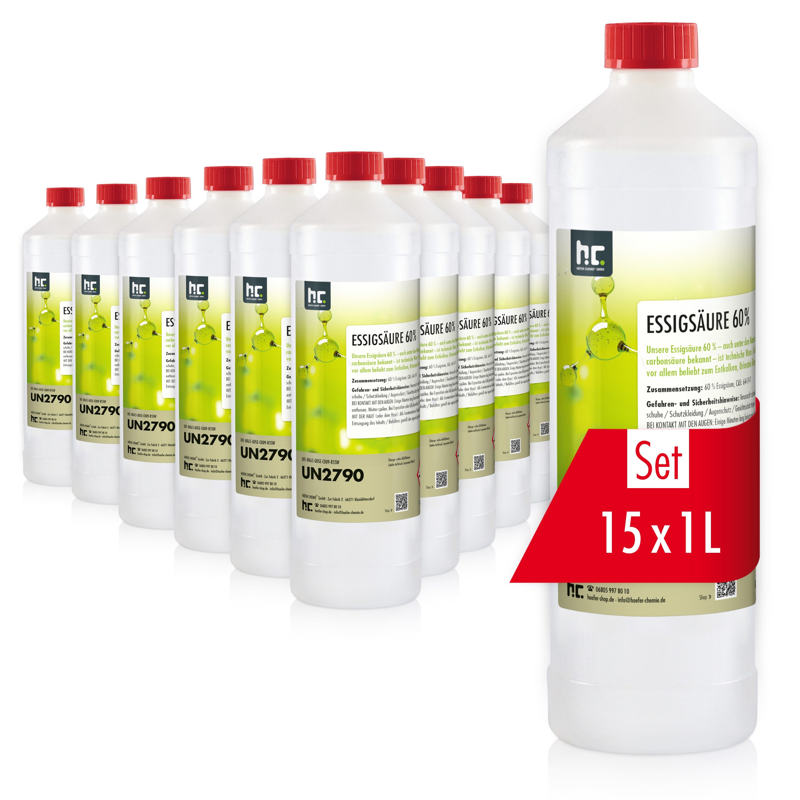 Höfer Chemie GmbH 15x 1 Liter Essigsäure 60% in Flaschen Grundreiniger