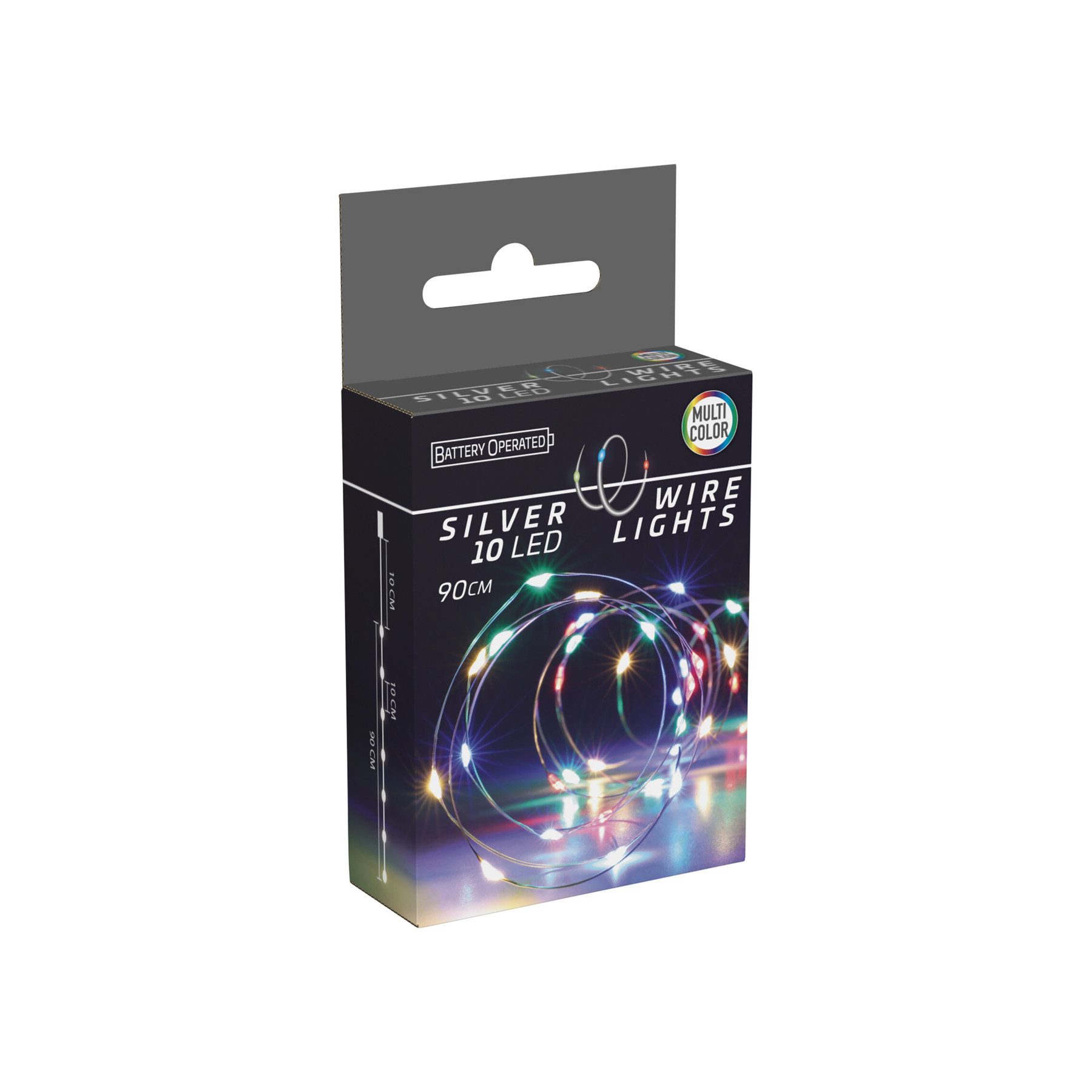 Pollin LED-Lichterkette LED-Lichterkette, Silberdraht, 10 LEDs, bunt, Batteriebetrieb, inkl.