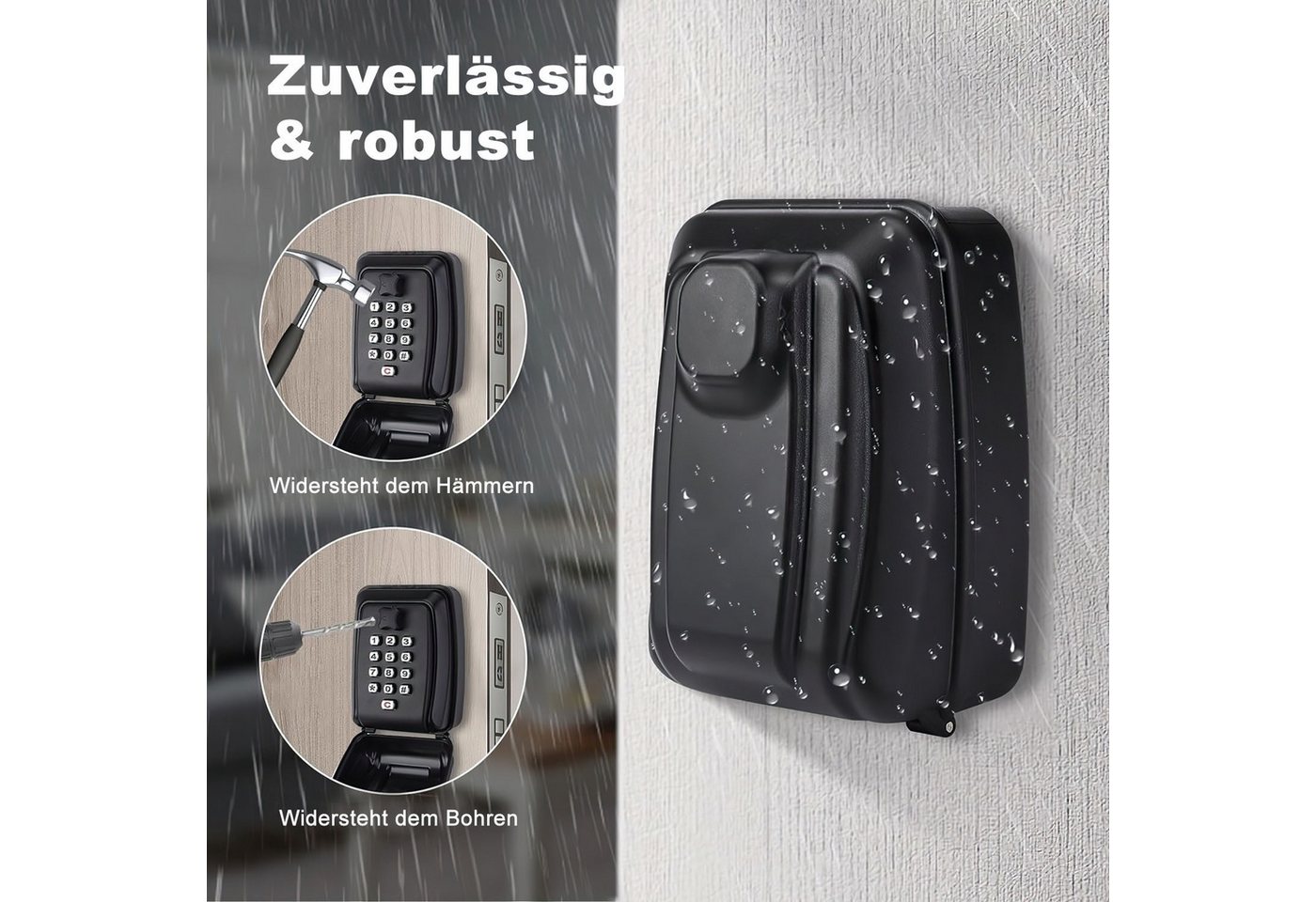 Thumbnail - Refined Living Schlüsseltresor Groß Haustür Schlüsselsafe Aussen mit 12 Stellig Wasserdicht Rostfrei (Wandmontage Schlüs...
