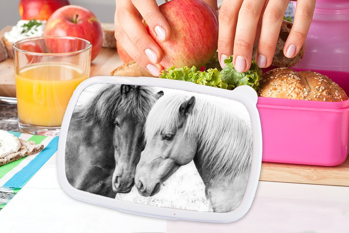 (2-tlg), für - und Snackbox, Brotbox Lunchbox MuchoWow Natur, - Kunststoff Kinder, Schwarz rosa Brotdose Tiere weiß Kunststoff, Mädchen, - Erwachsene, Pferde