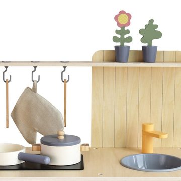 Mamabrum Kinder-Küchenset Gartenküche aus Holz mit Zubehör - natürlich boho