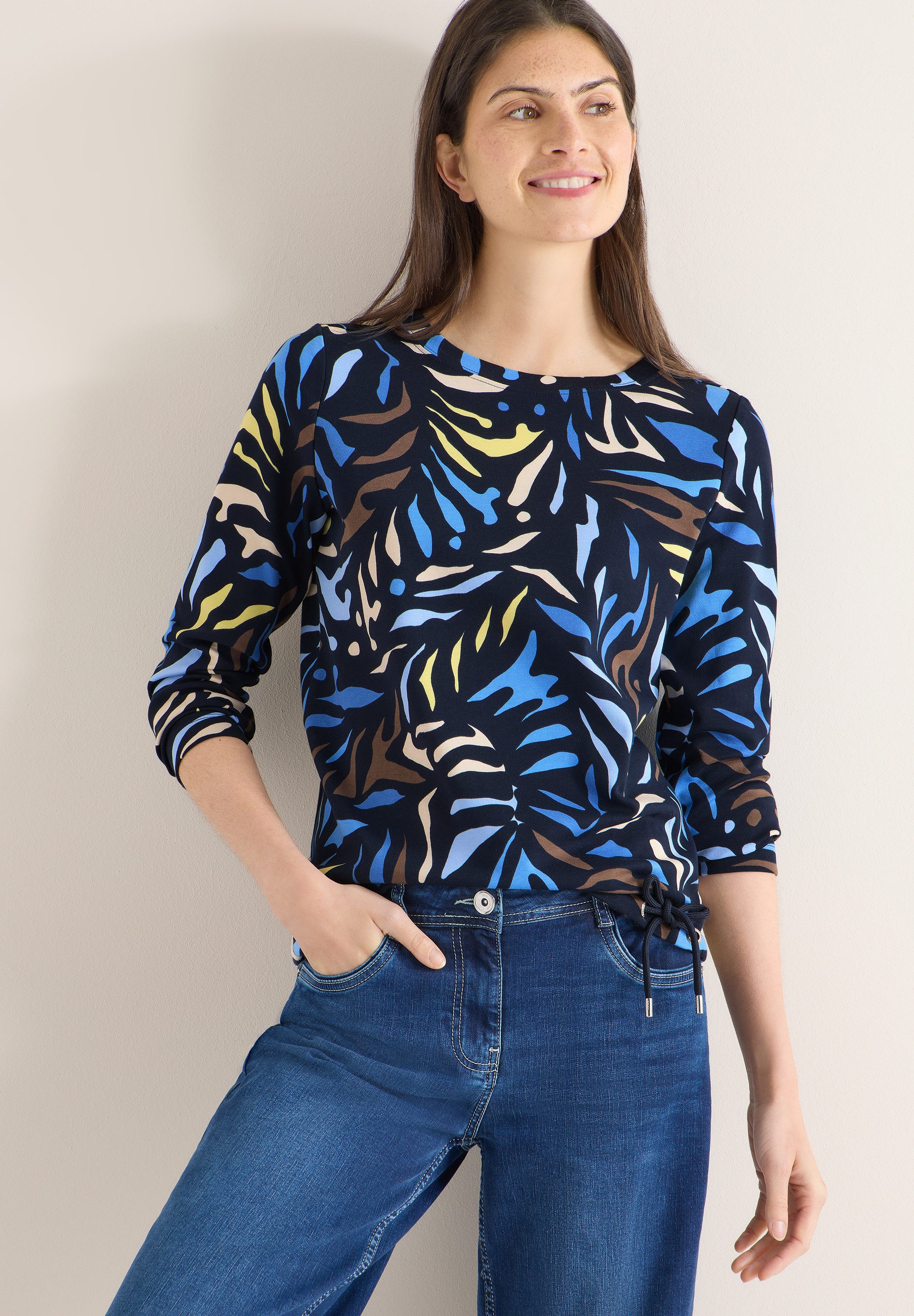 CECIL Langarmshirt mit grafischem Allover-Muster und seitlichem Kordelzug günstig online kaufen