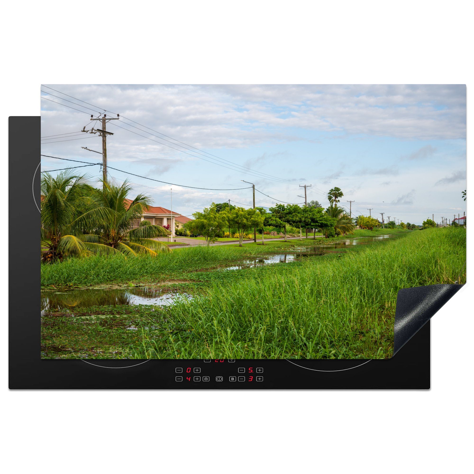 MuchoWow Herdblende-/Abdeckplatte Kanal im Norden von Paramaribo, Vinyl, (1 tlg), 81x52 cm, Induktionskochfeld Schutz für die küche, Ceranfeldabdeckung