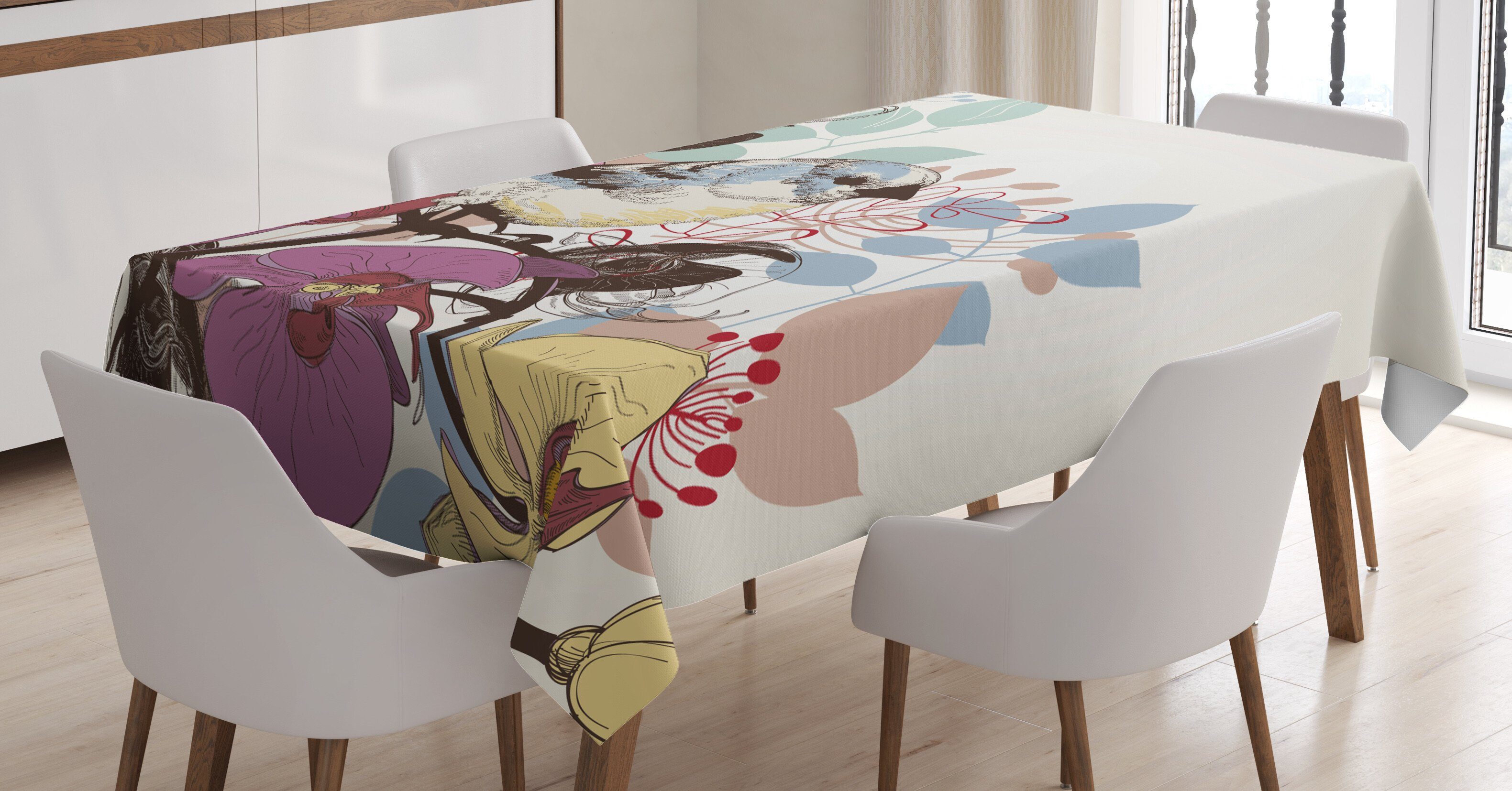 Abakuhaus Tischdecke Farbfest Waschbar Für den Außen Bereich geeignet Klare Farben, Orchideen Vogel auf Blumen